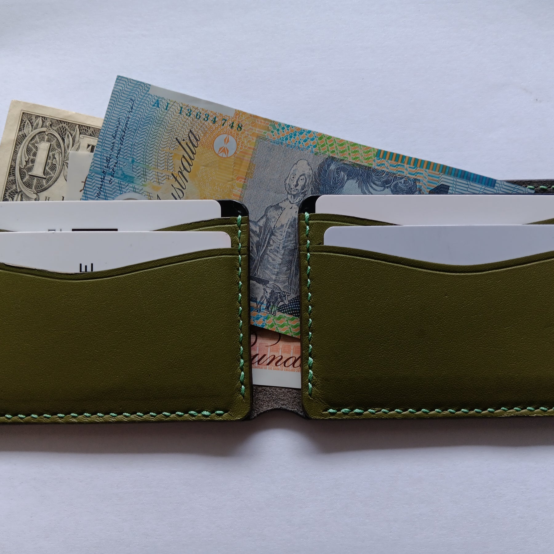 Men's Wallet Cardholder - Pea Green Stitching
