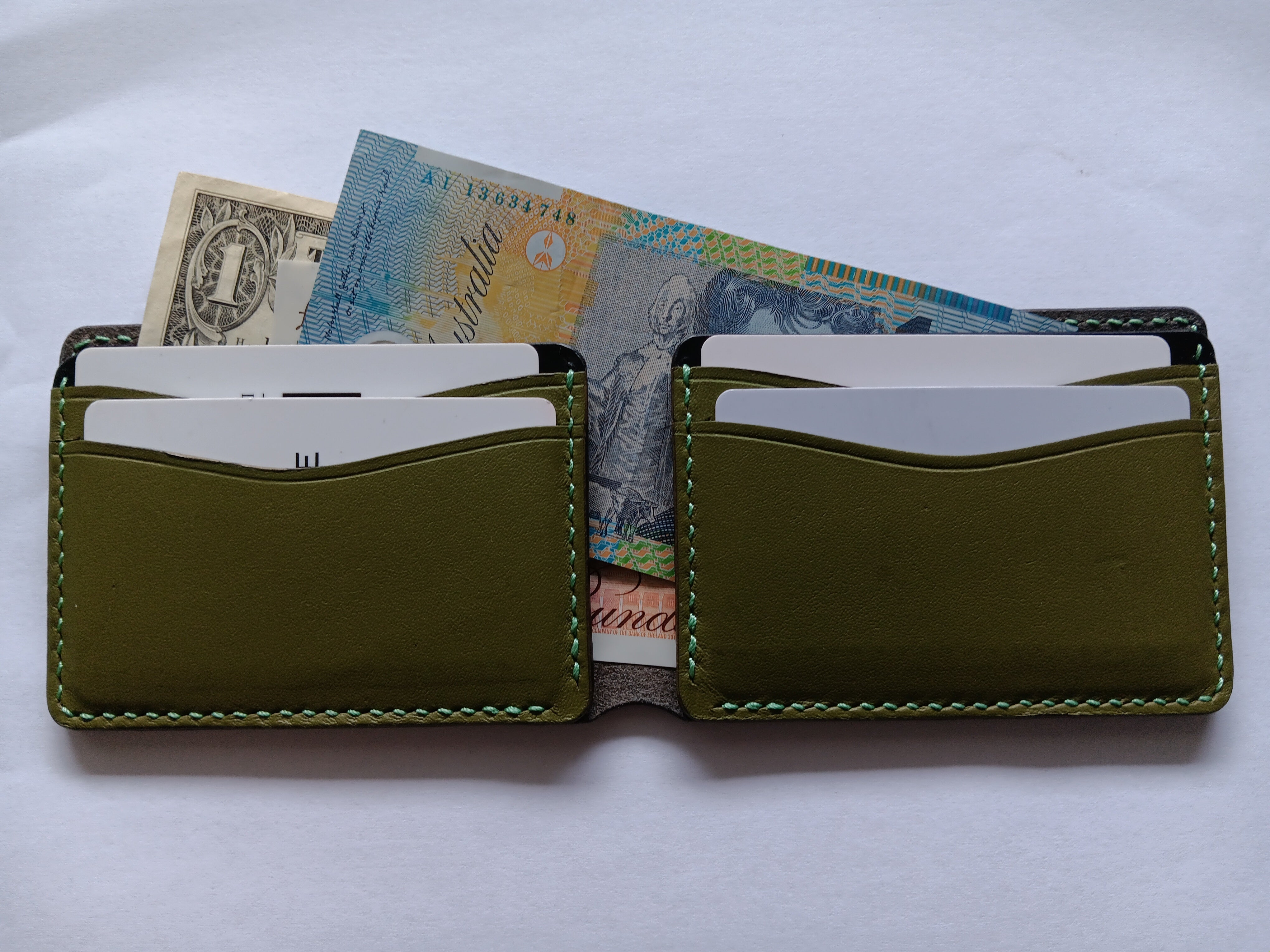 Men's Wallet Cardholder - Pea Green Stitching