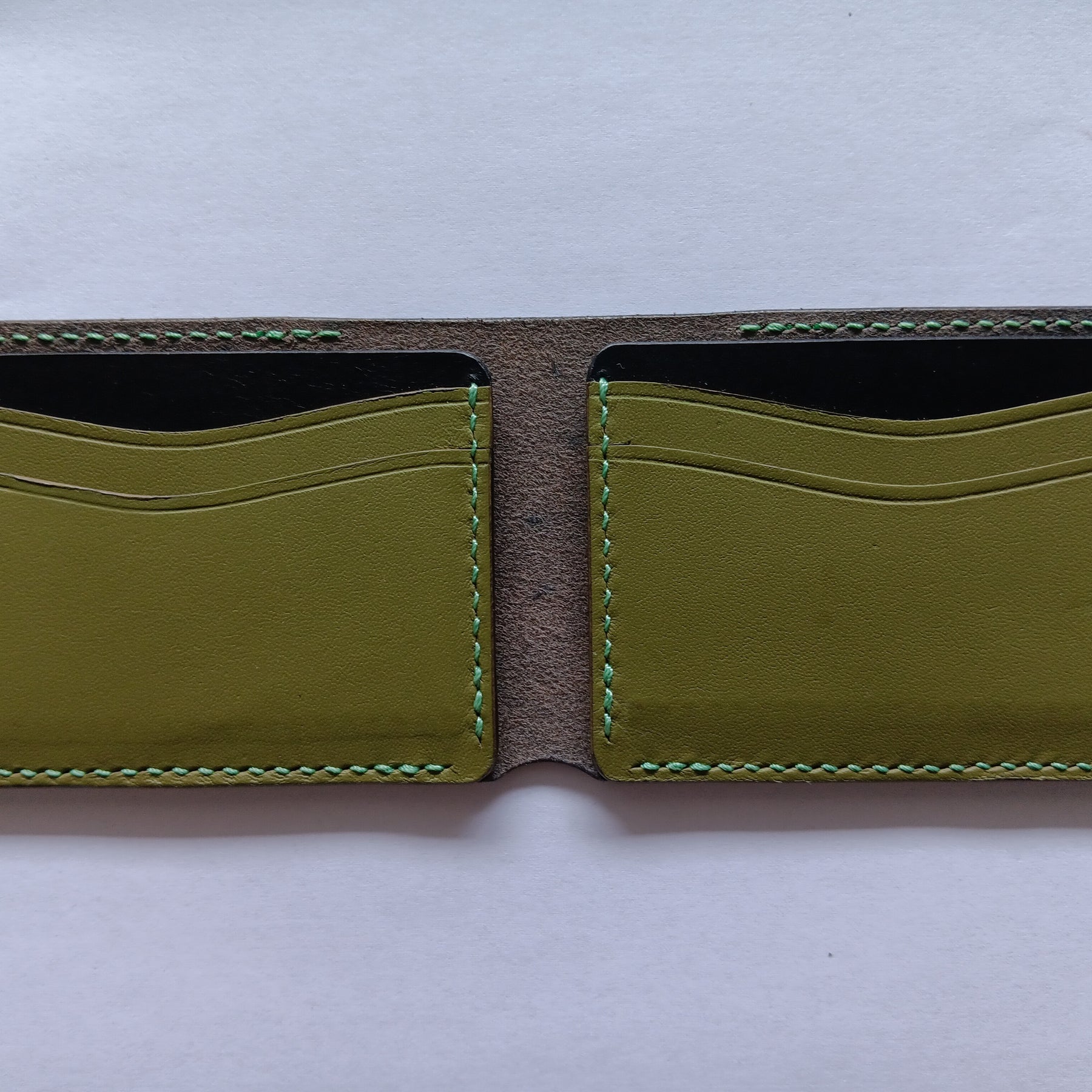 Men's Wallet Cardholder - Pea Green Stitching