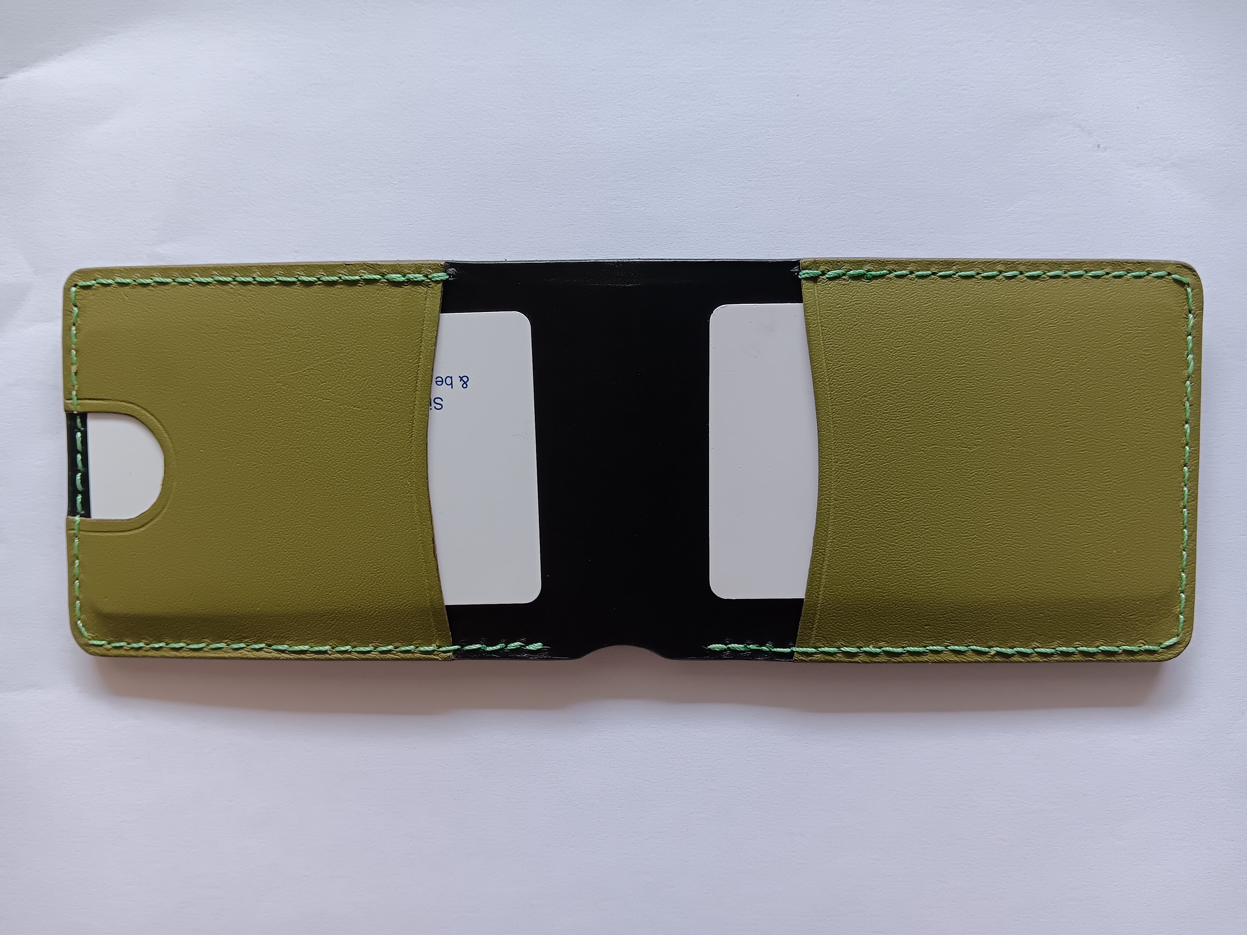 Men's Wallet Cardholder - Pea Green Stitching