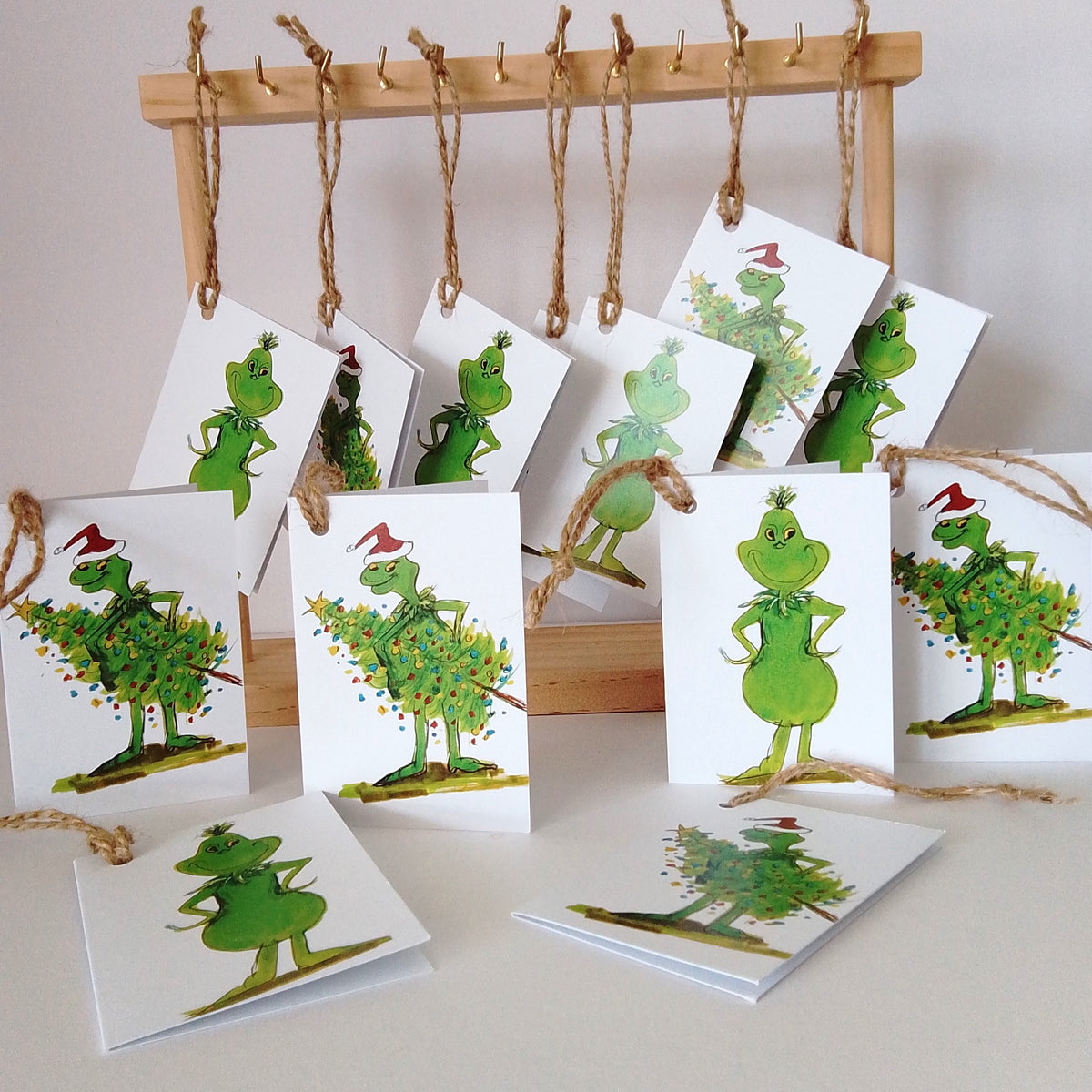 Grinch Christmas cards and tags