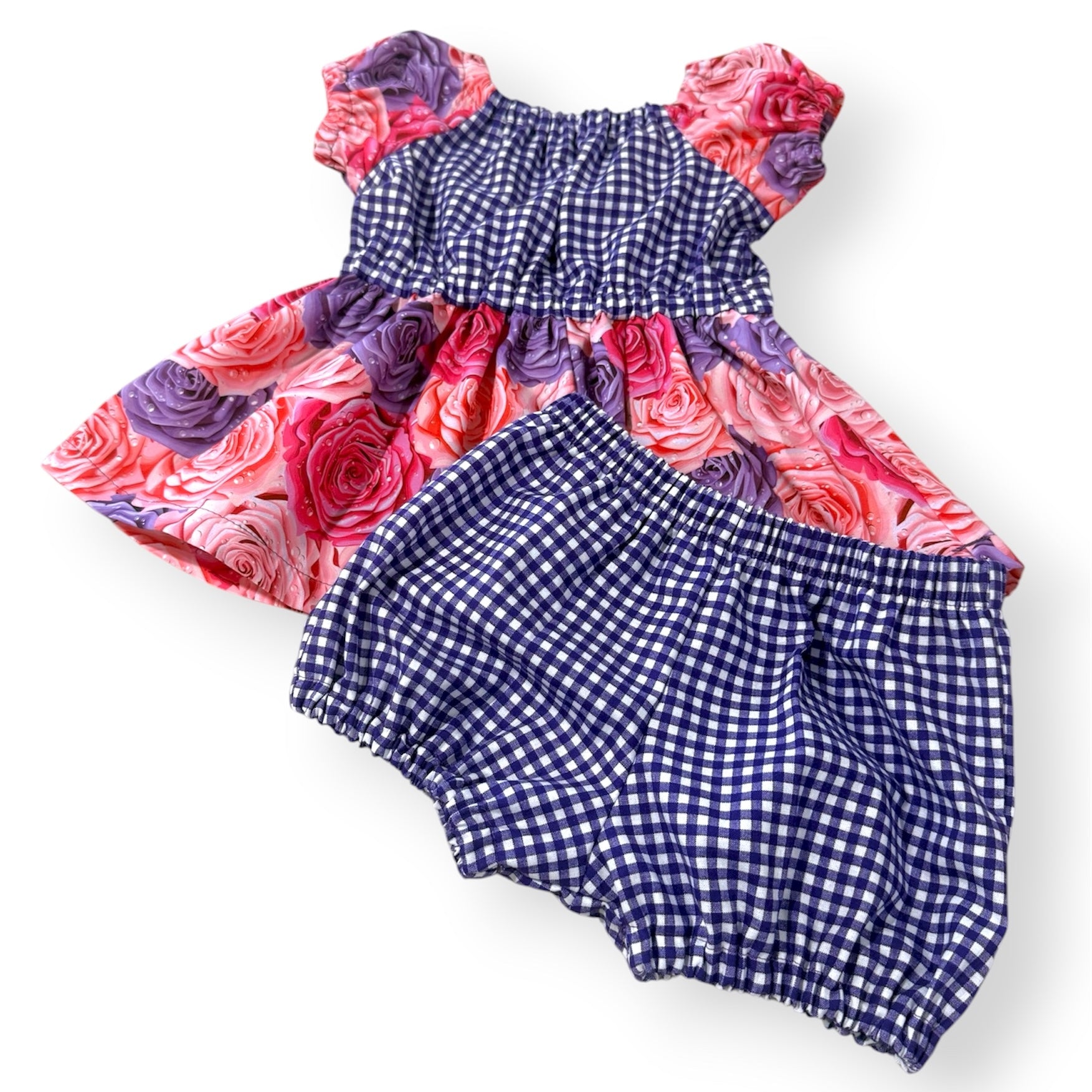 SIZE 0 Matilda Baby Dress Set - Roses & Gingham