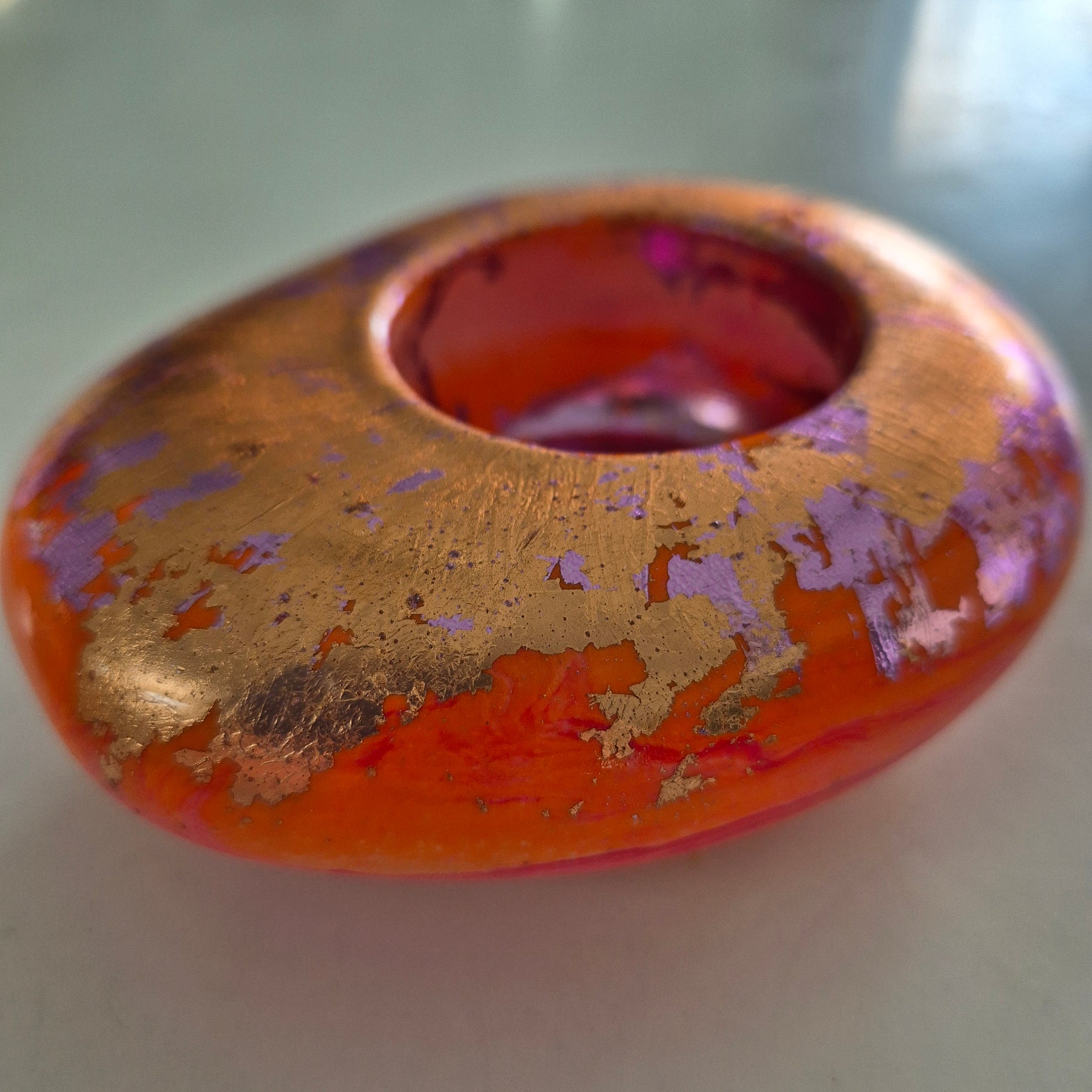 Large orange and gold pebble shaped tealight candle holder