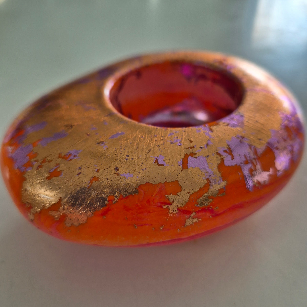 Large orange and gold pebble shaped tealight candle holder