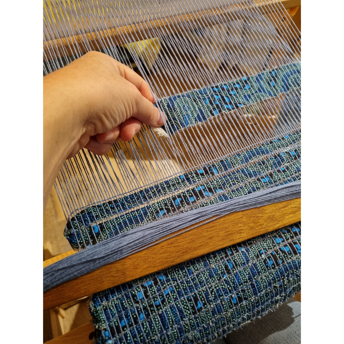 Handwoven blue fabric table runner