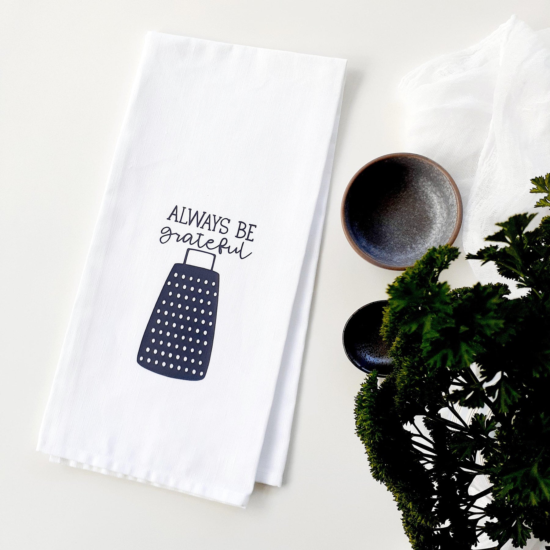 Gratitude Tea Towel, Always Be Grateful, Scripture Kitchen Decor, Linen, Cotton, Faith Gift