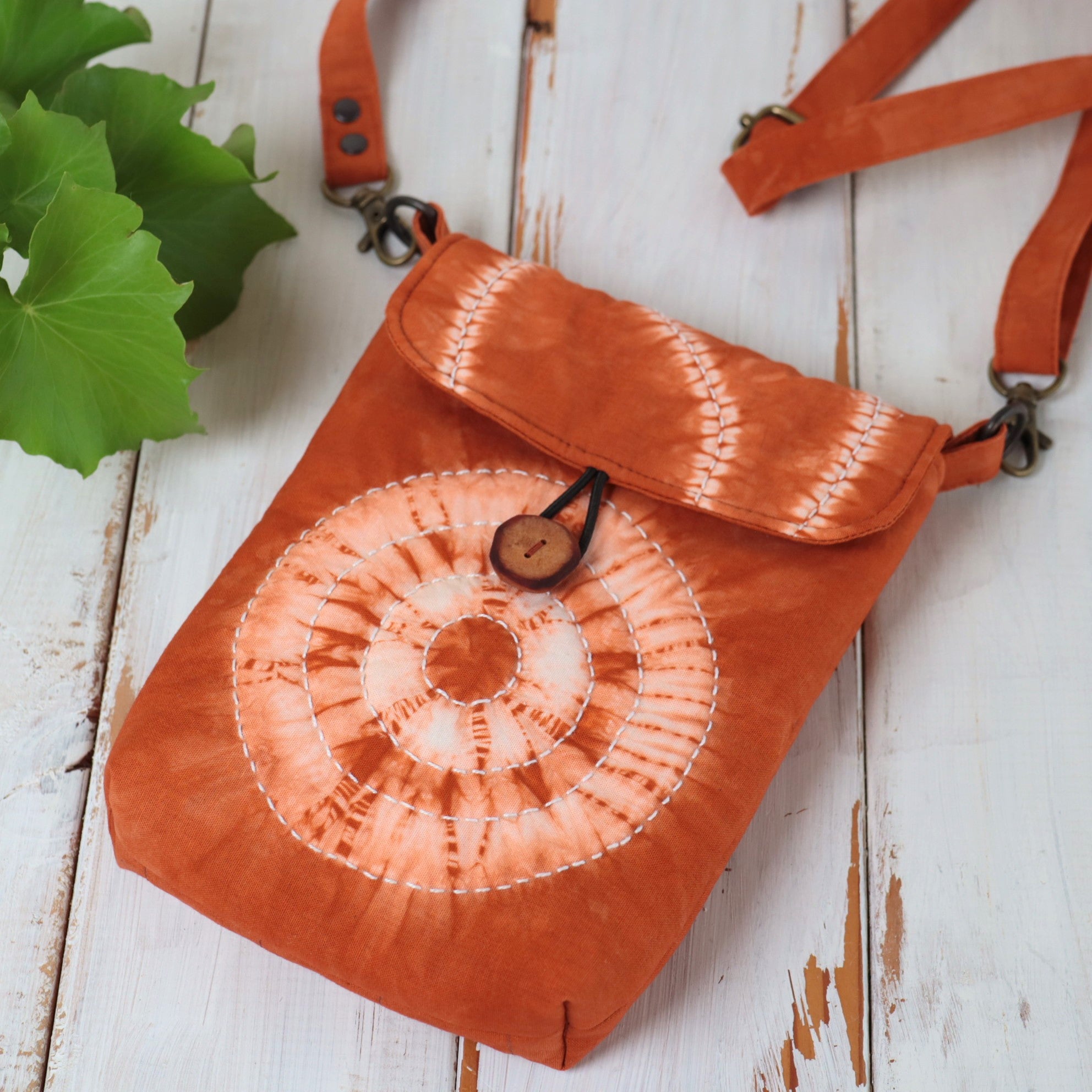 Tie Dyed Small Messenger/Cross Body Bag, Ochre