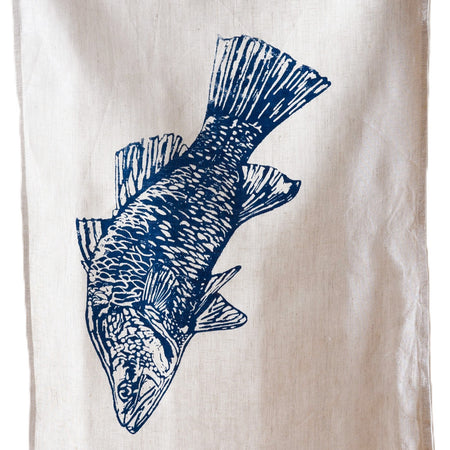 Hand Screen Printed Linen Tea Towels- Australian Barramundi