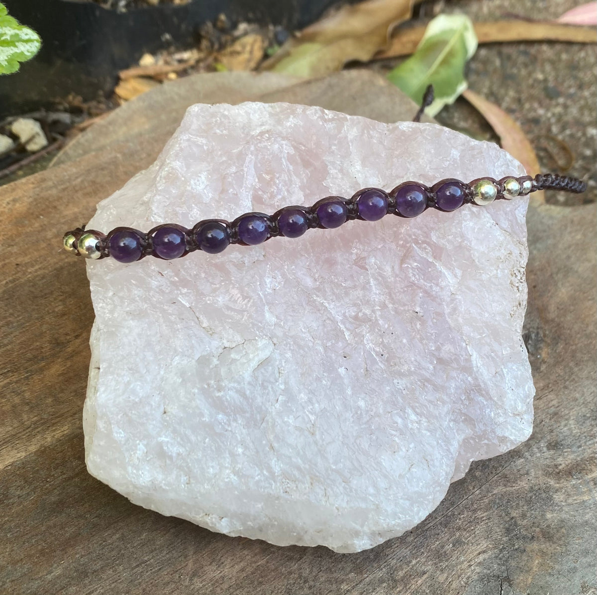 Amethyst Beaded Anklet: Macrame Adjustable Waterproof