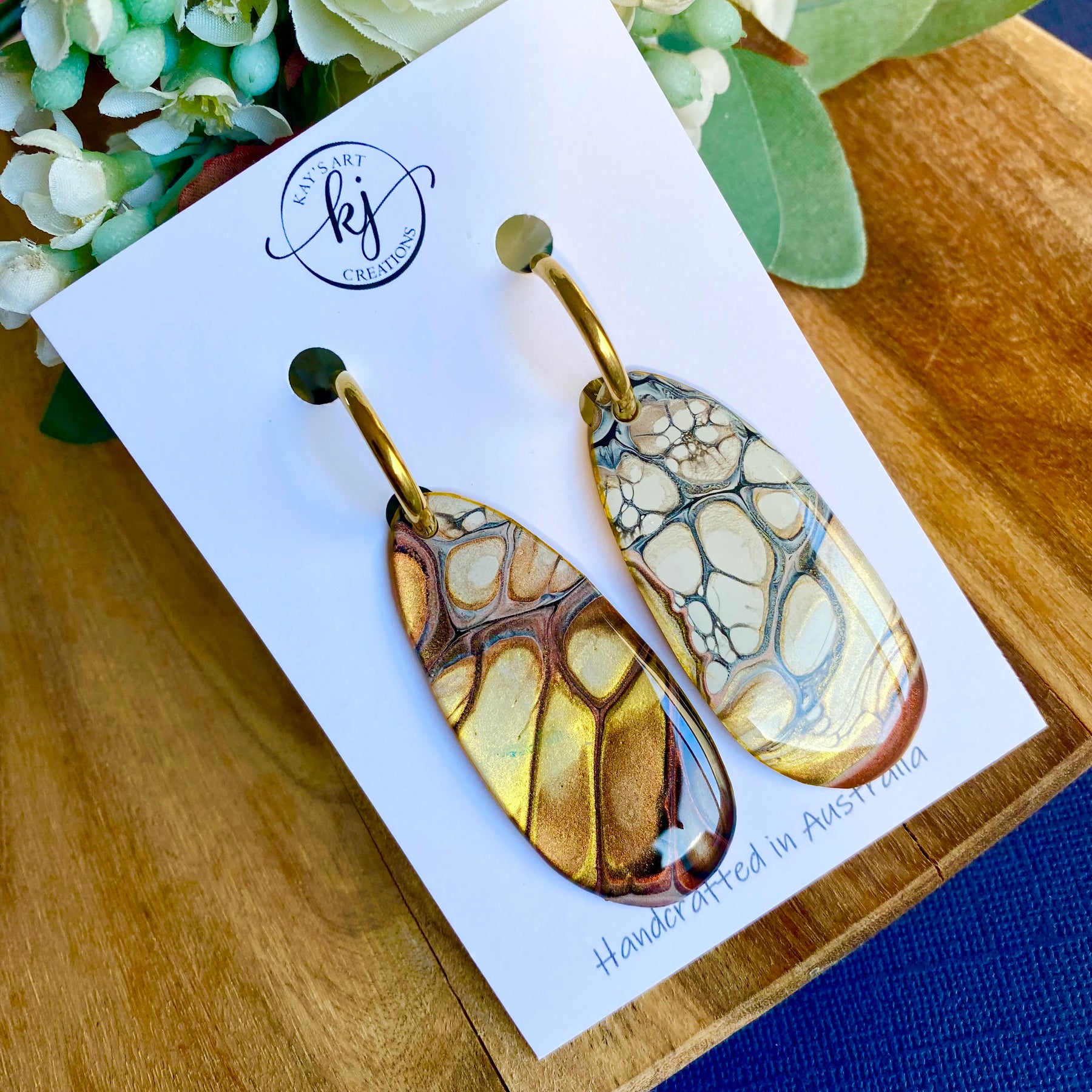 Chocolate Copper and Gold Hoop Earrings