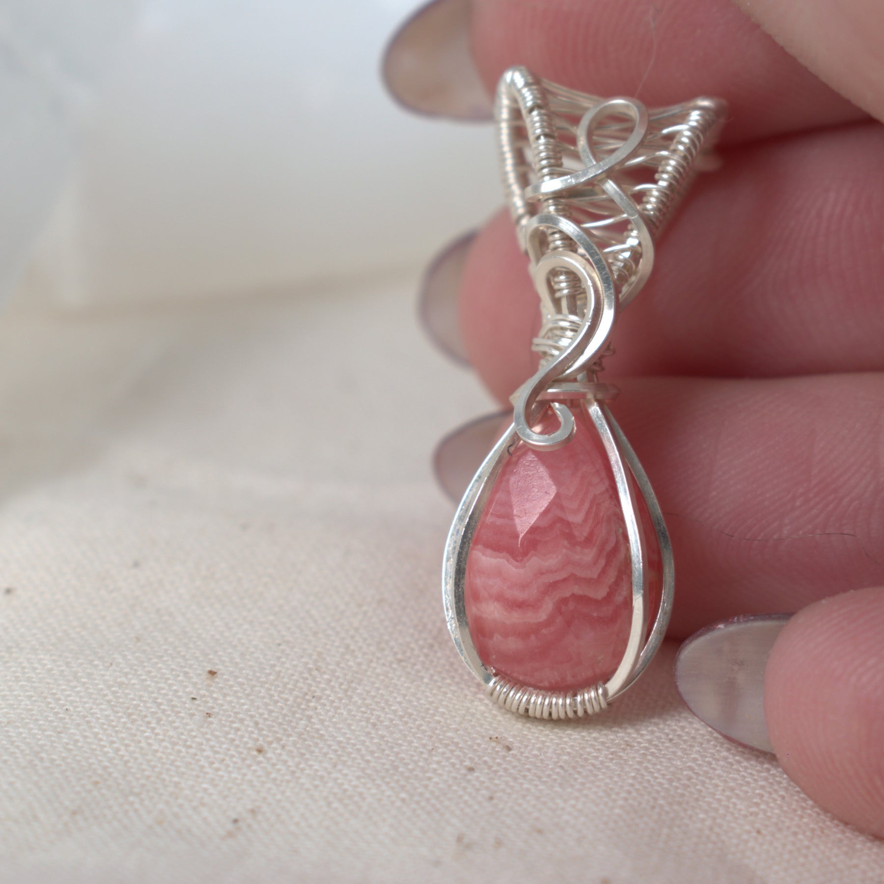 Wire Wrapped Rhodochrosite Keepsake Pendant