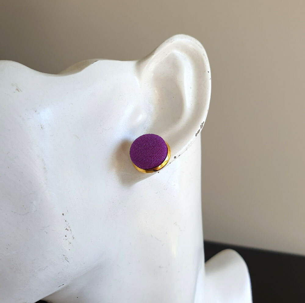 1.4cm Round Purple Kimono Fabric Cabochon stud earrings