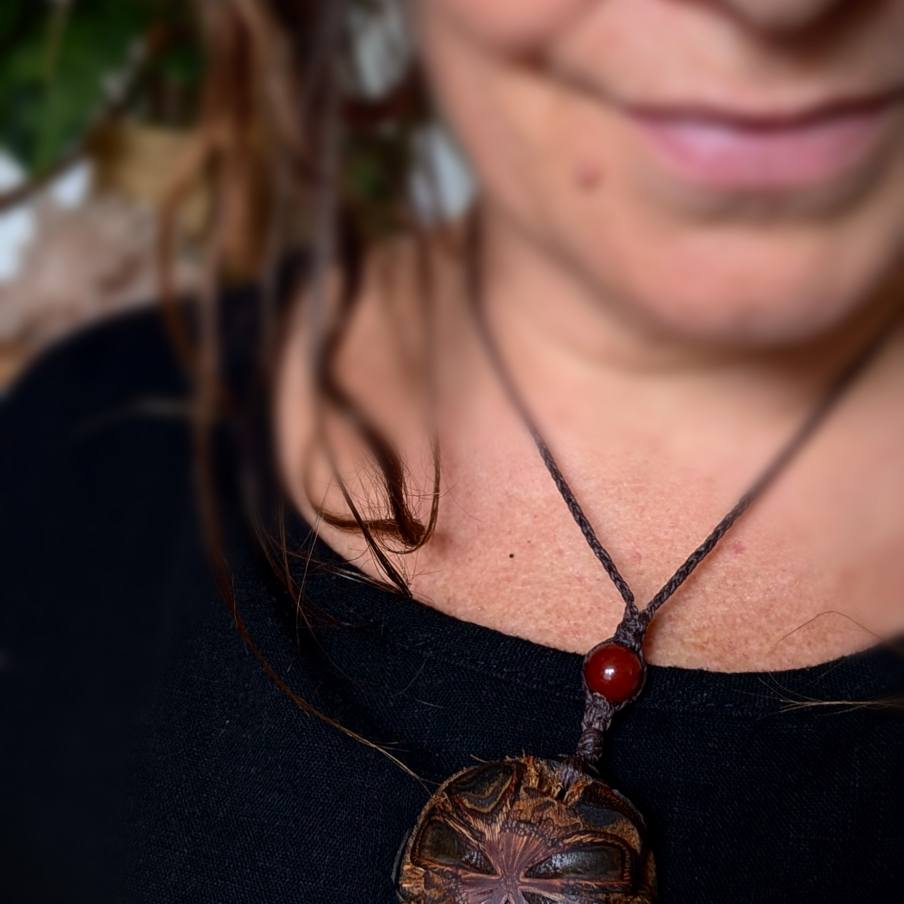 BANSKIA pod slice with MOOKIATE JASPER handmade necklace talisman
