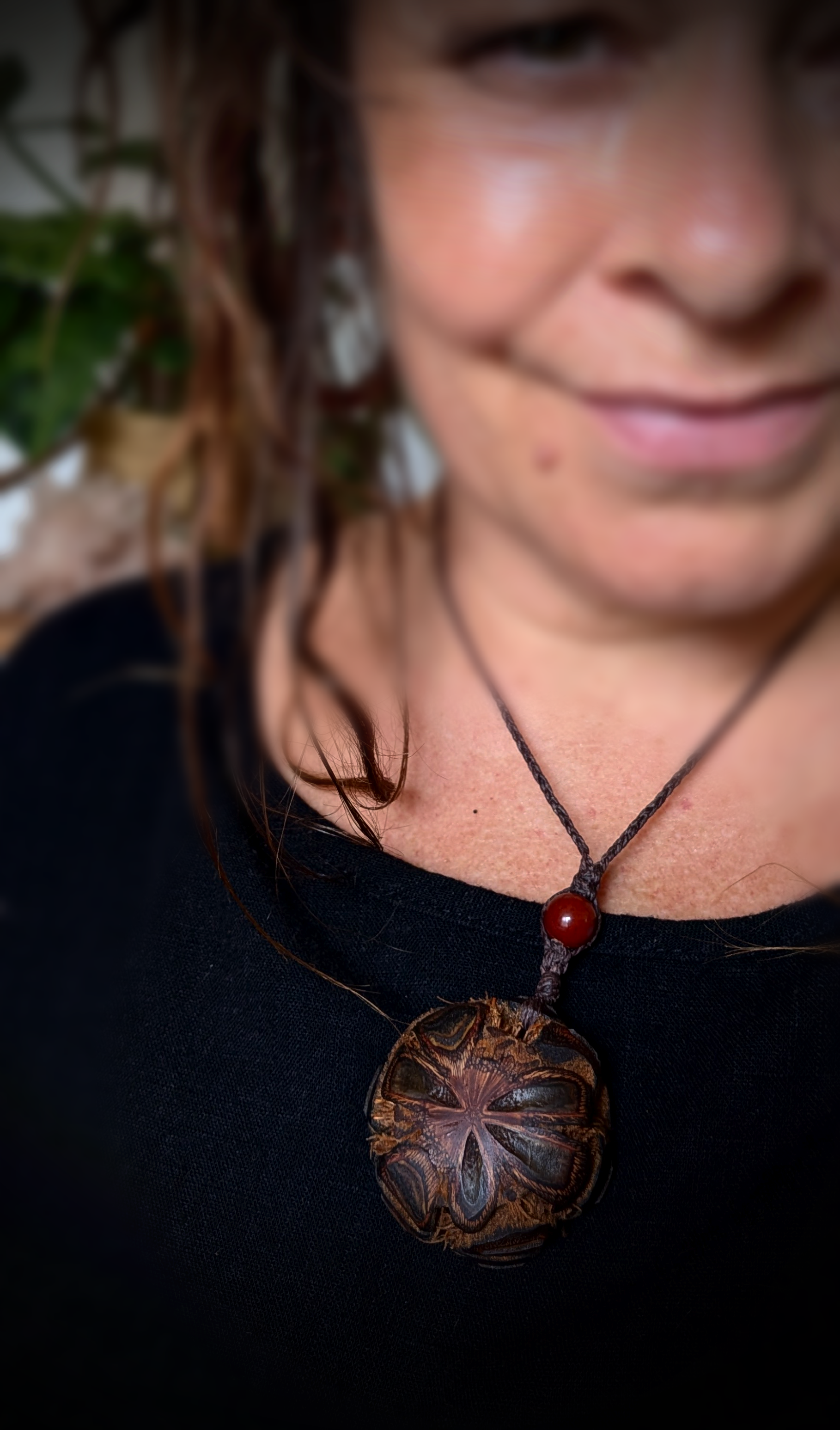 BANSKIA pod slice with MOOKIATE JASPER handmade necklace talisman