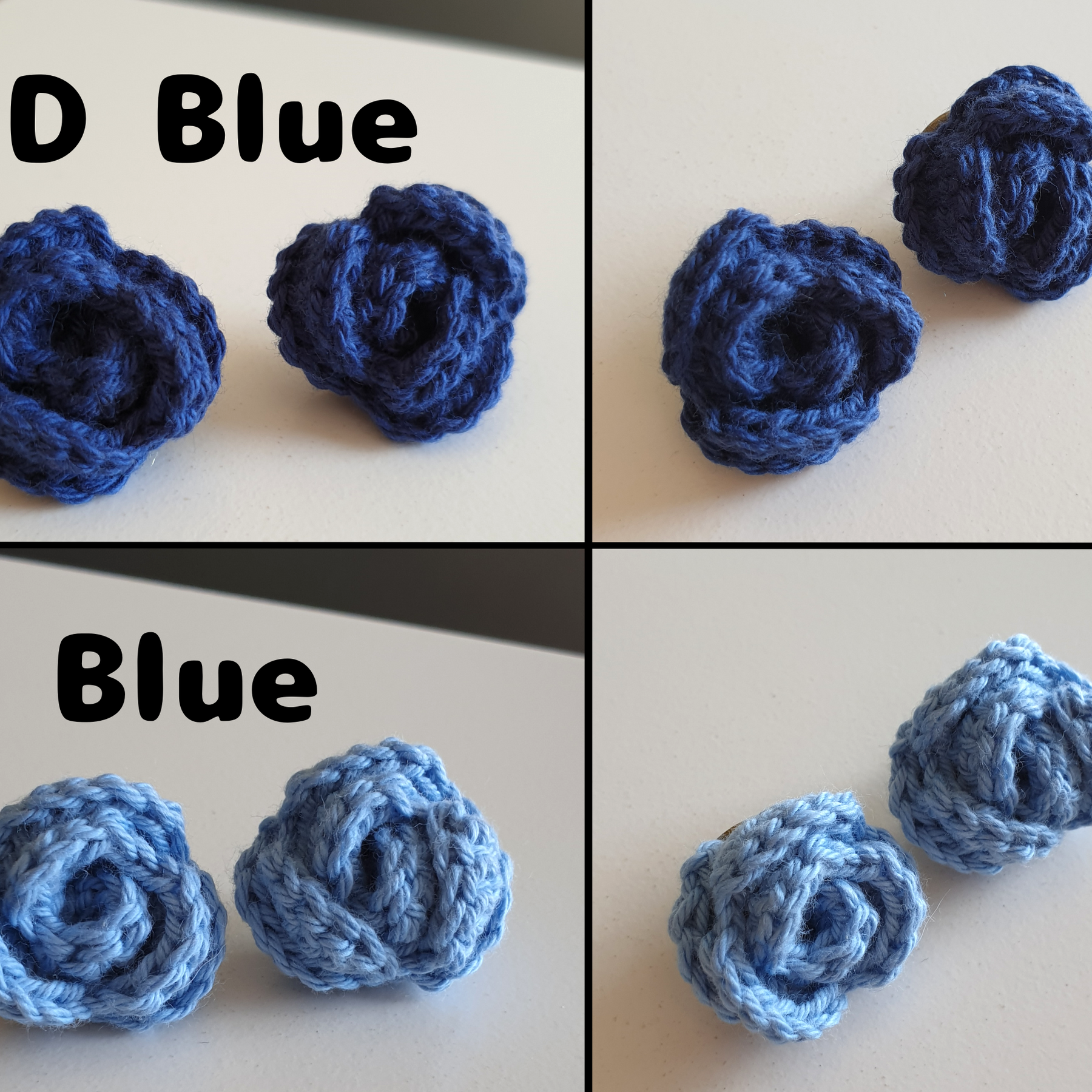 Small Hand Knitted Small Crochet Rose Flower Stud earrings : Blue White Gray