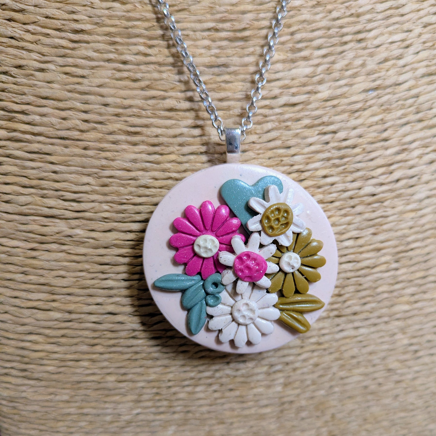 Flower Pendant - Pink/Olive