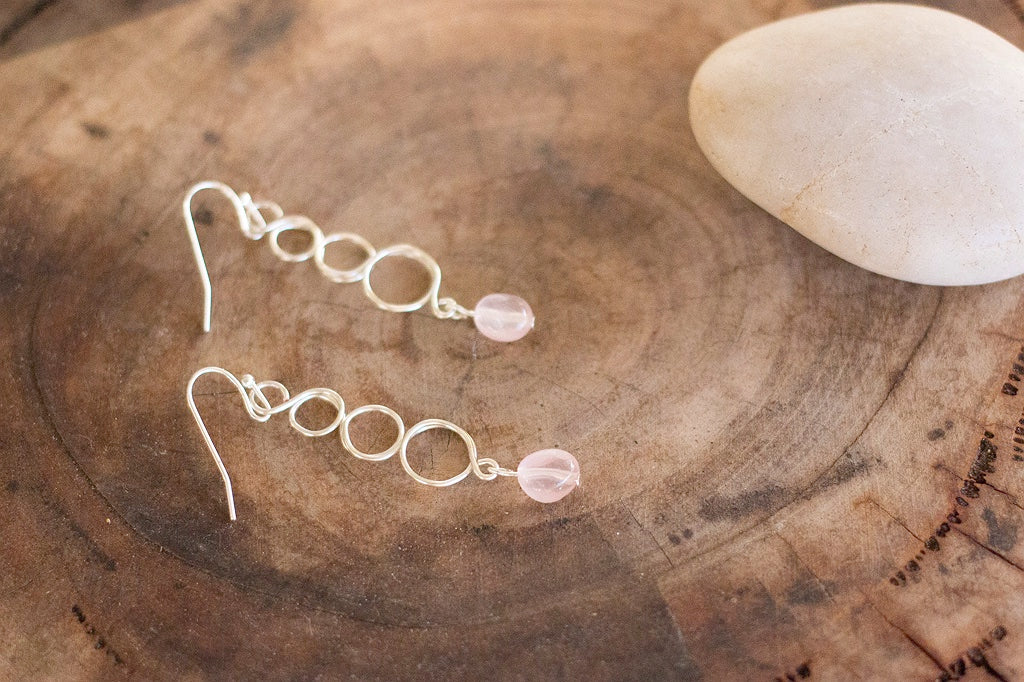 Natural Rose Quartz Gemstone Silver Earrings | Crystal Jewellery