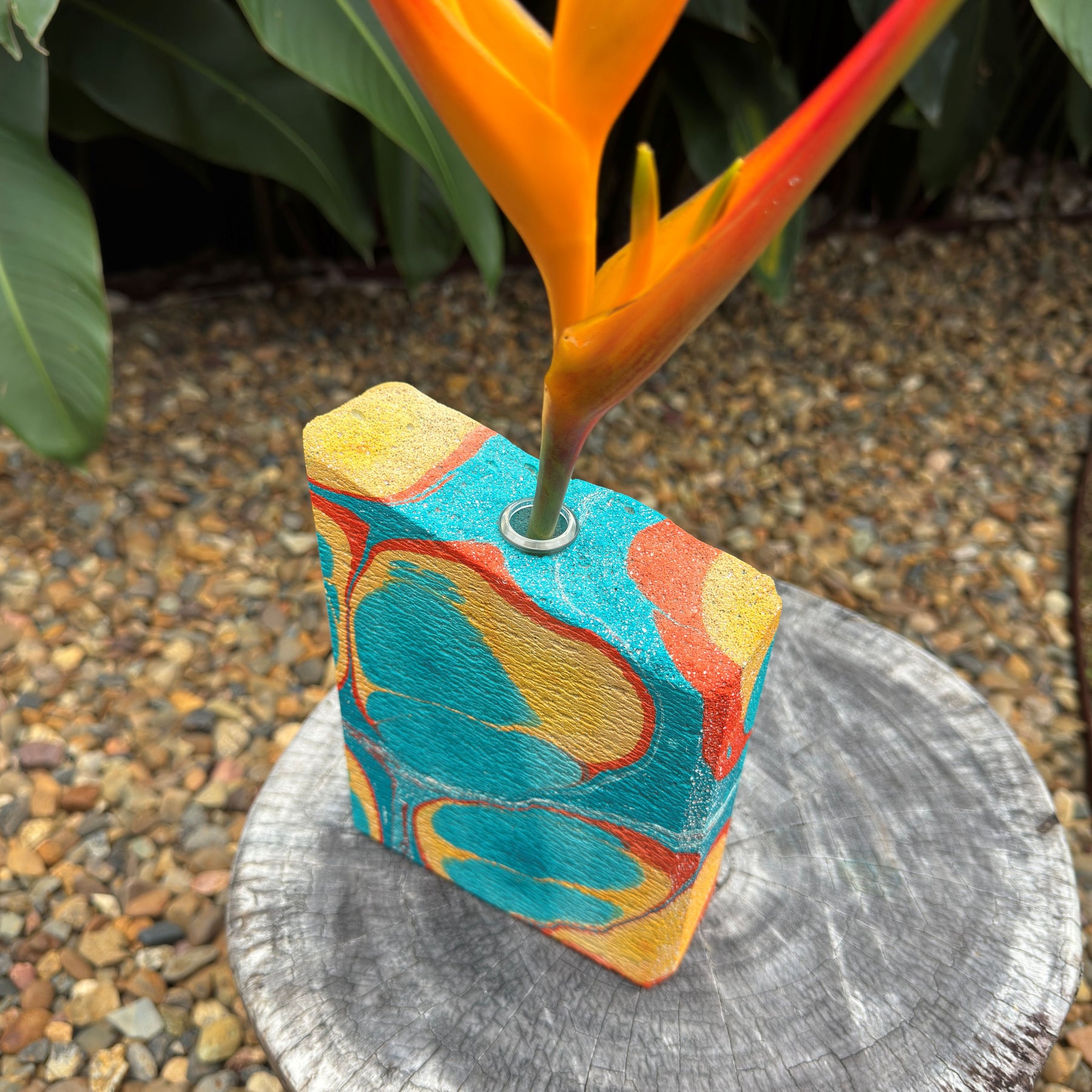 Lava Ponds hand sculpted concrete test tube vase
