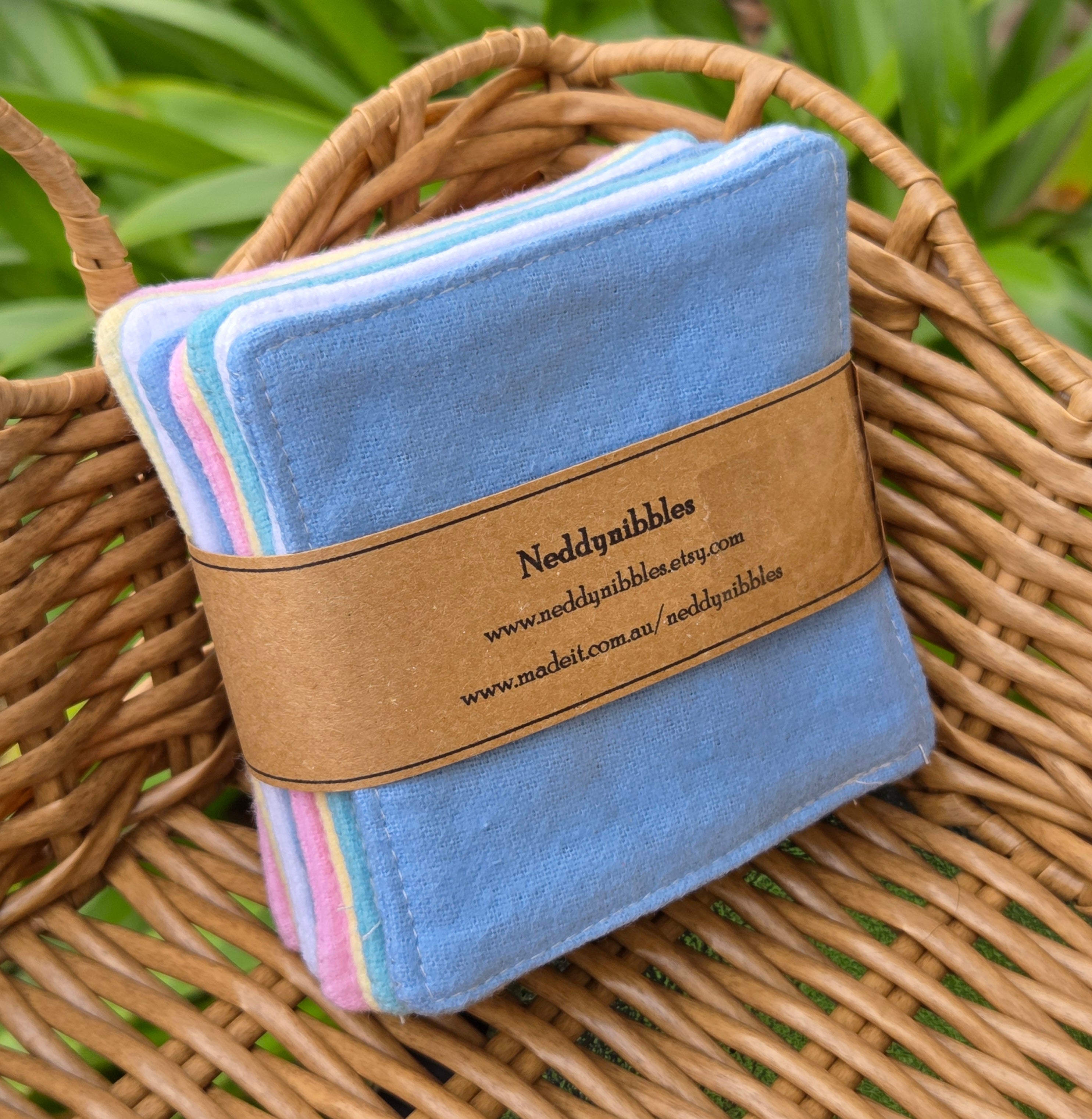 Reusable Makeup Wipes, packs of 10, plain colours