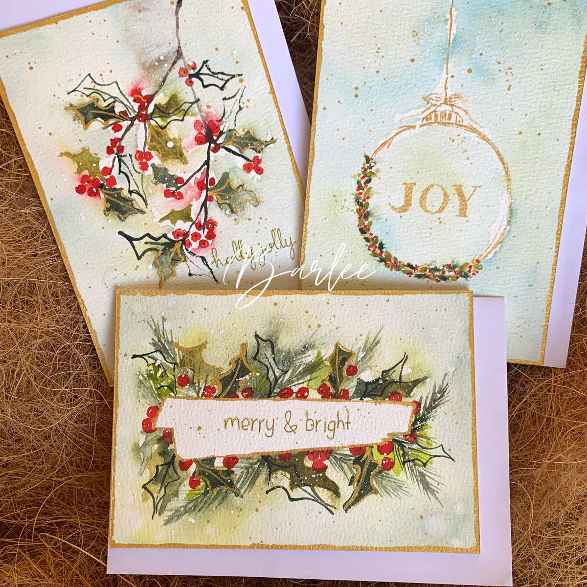 Set of 3 Hand-Painted Christmas Cards - One-of-a-Kind.