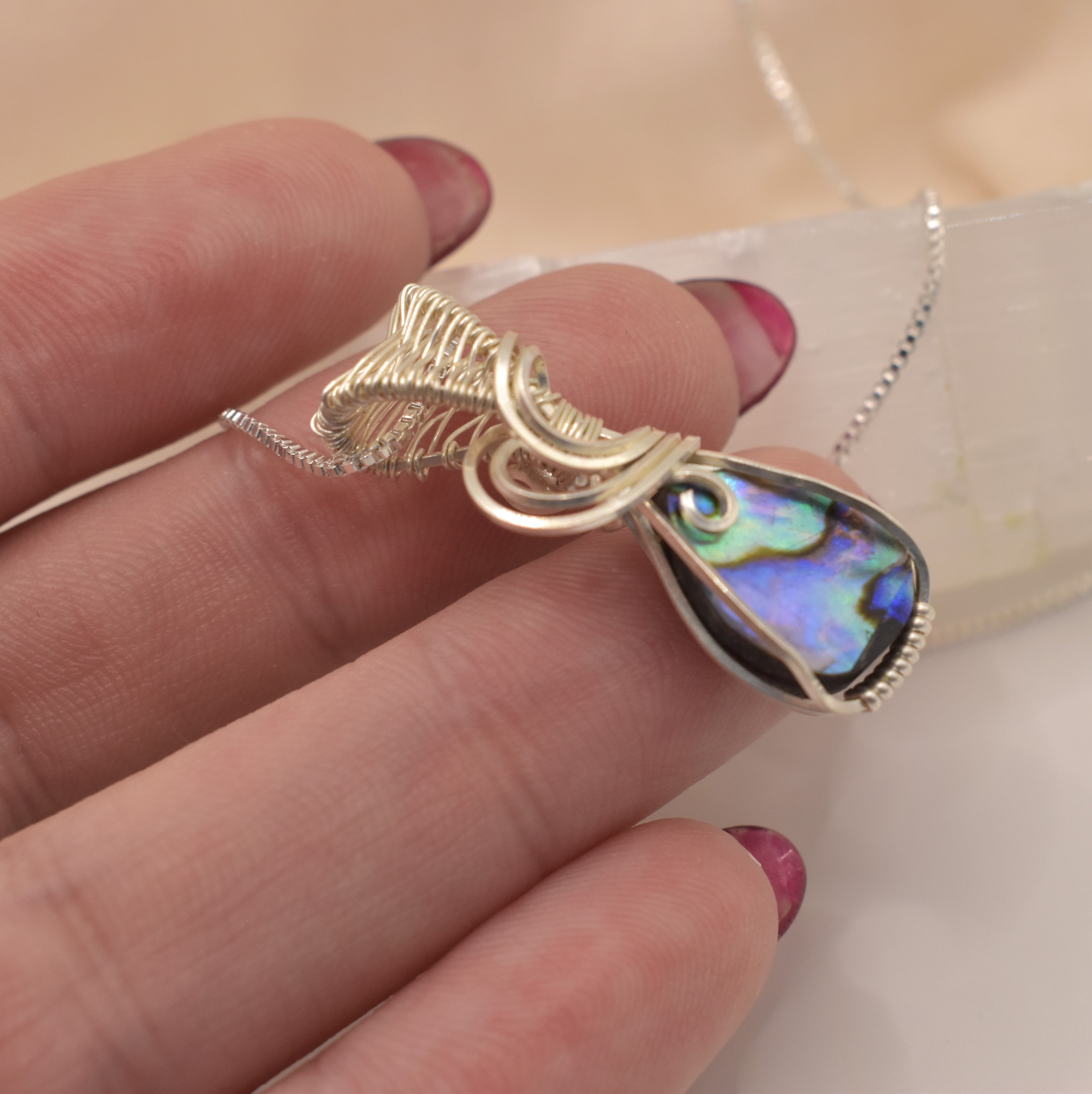 Handmade Wire-wrapped Abalone Doublet Necklace