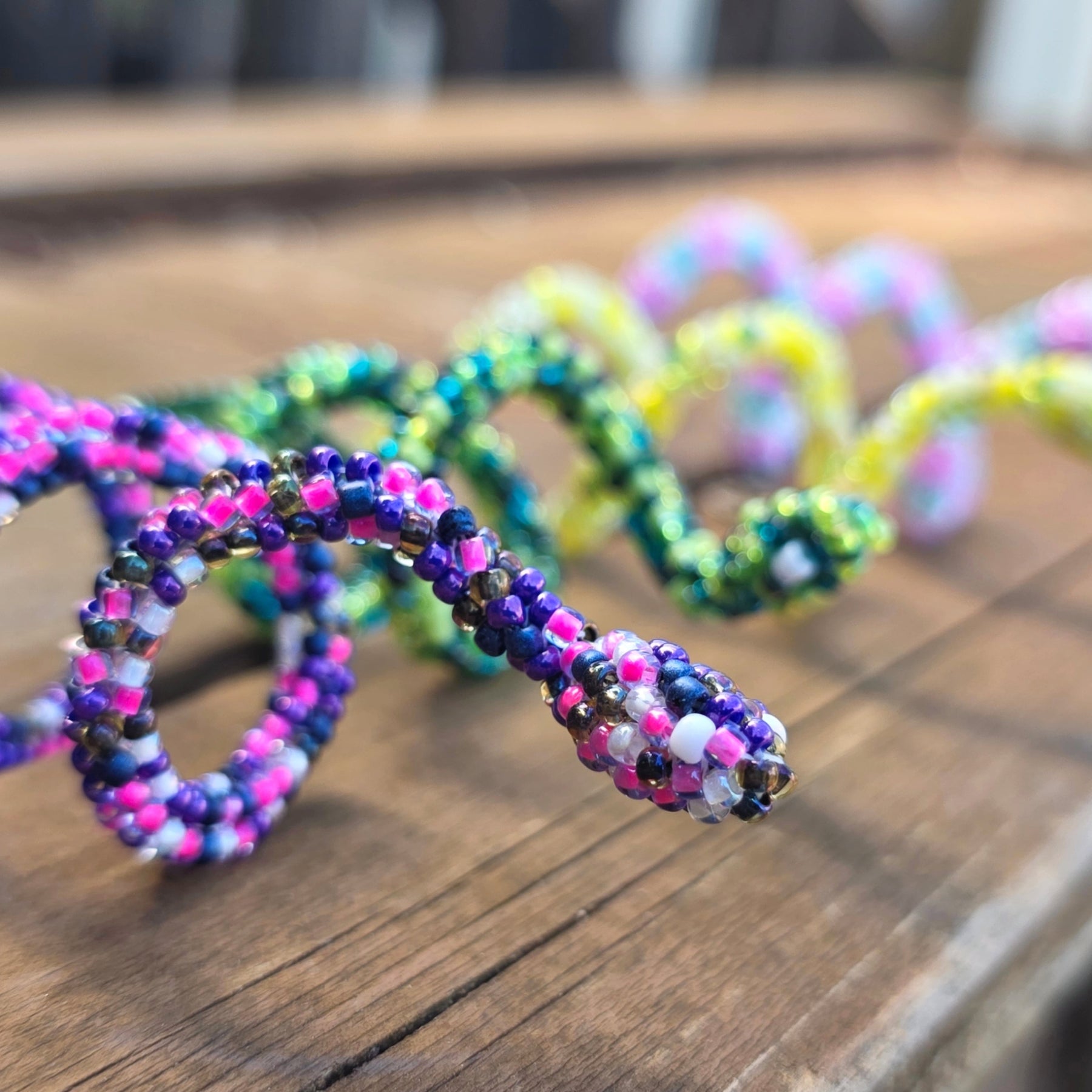 Flexible Beaded Snake Ring - Mellow Yellow