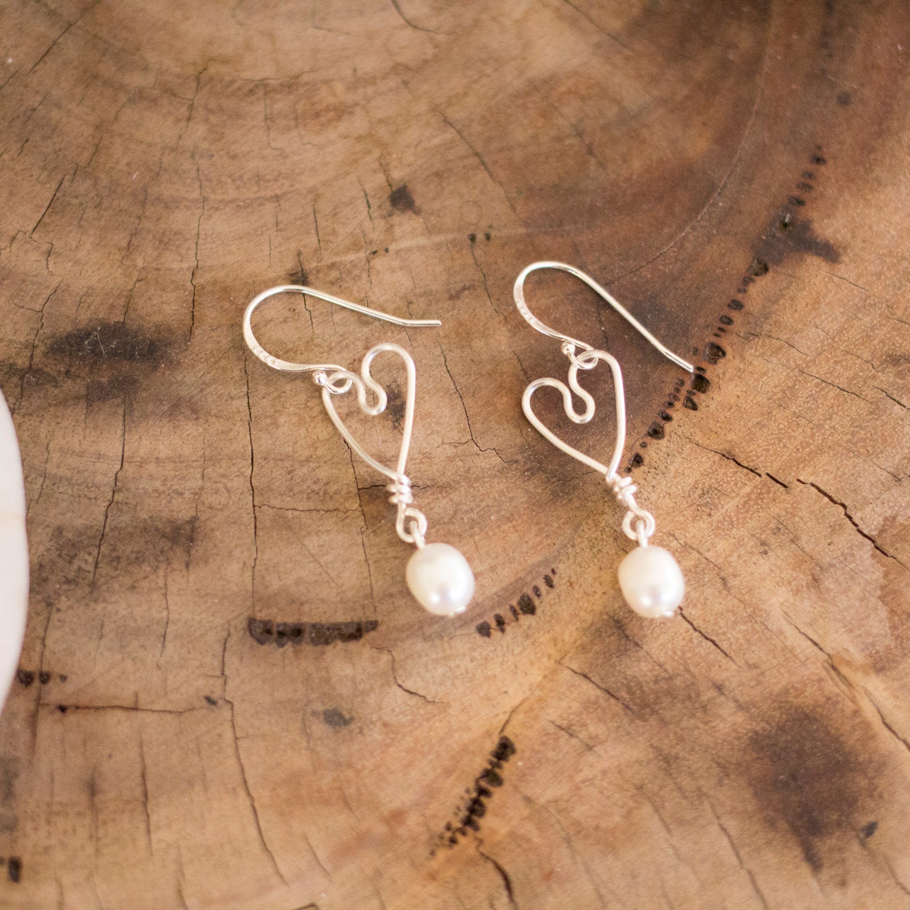 Silver Heart Earrings with Freshwater Pearls