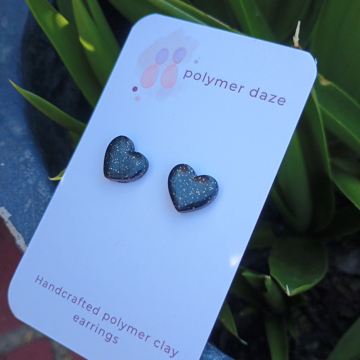 Black Glitter heart stud earrings