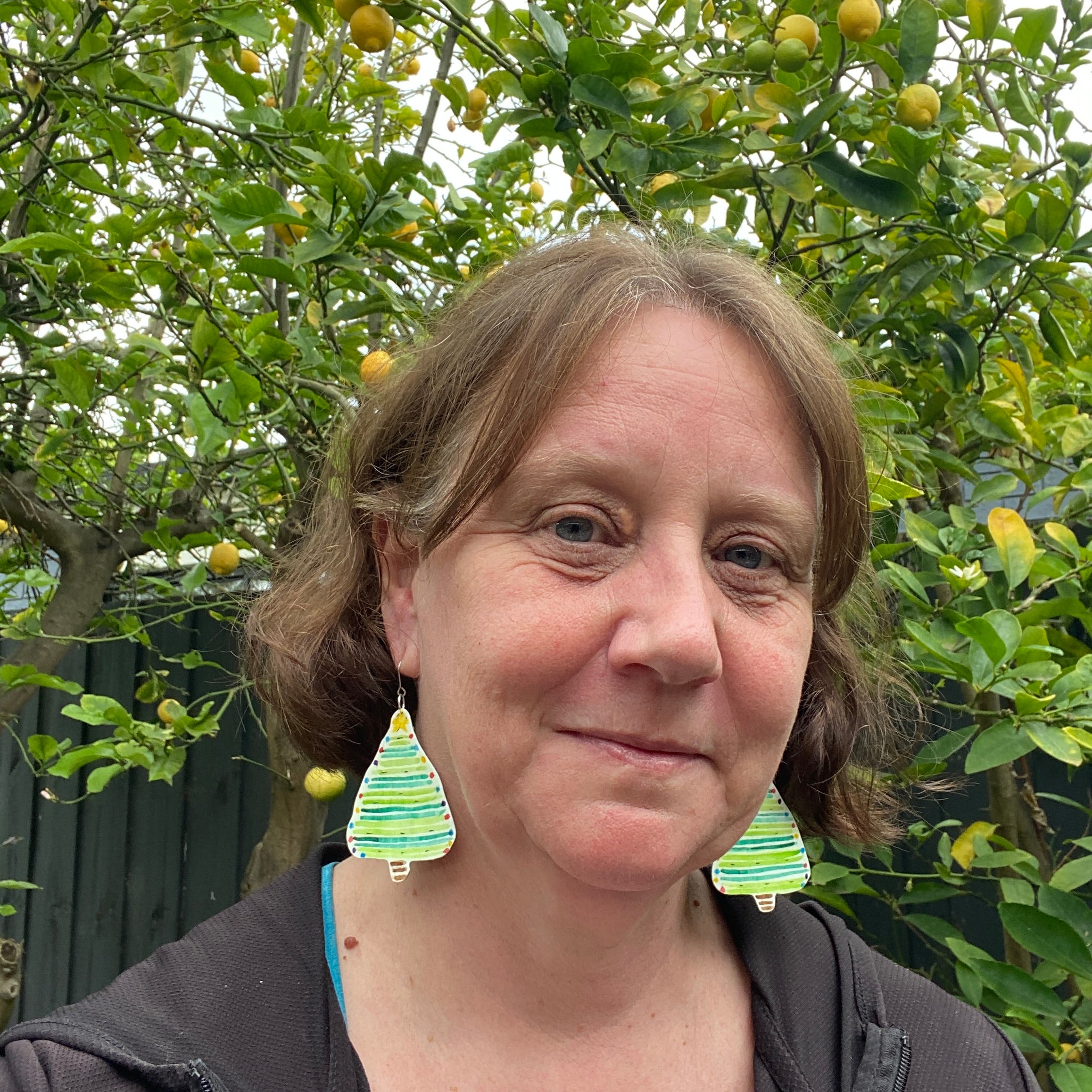 Christmas Tree Earrings – Hand-painted Brass Jewellery