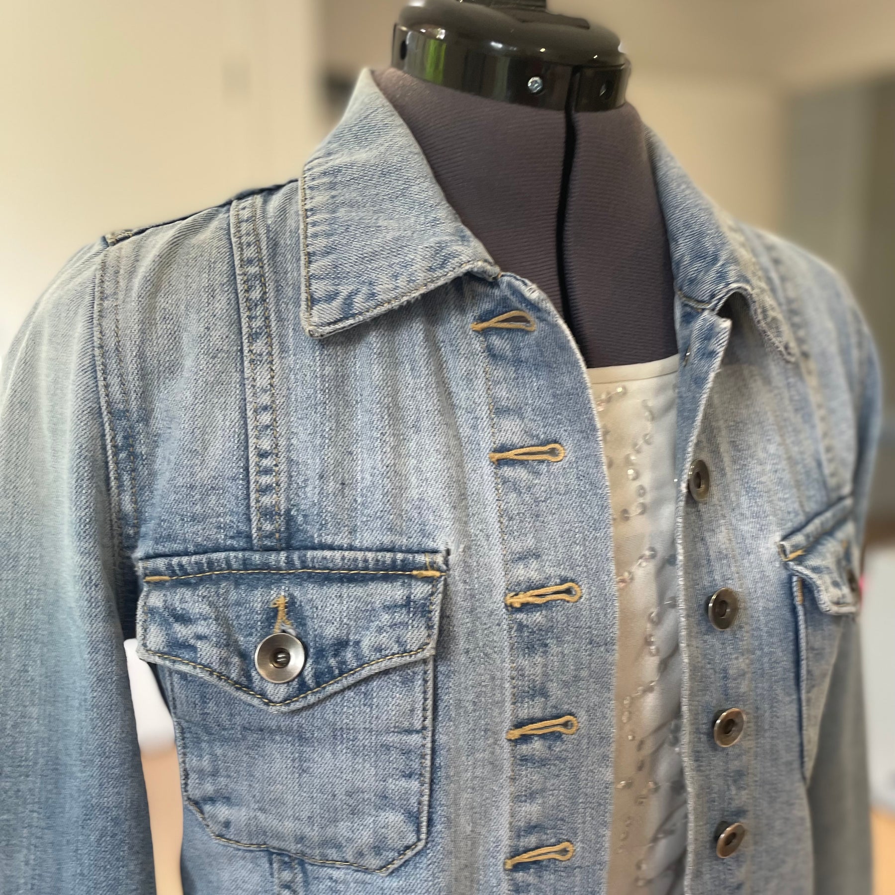 Sashiko Floral Denim Jacket Upcycled Wearable Art
