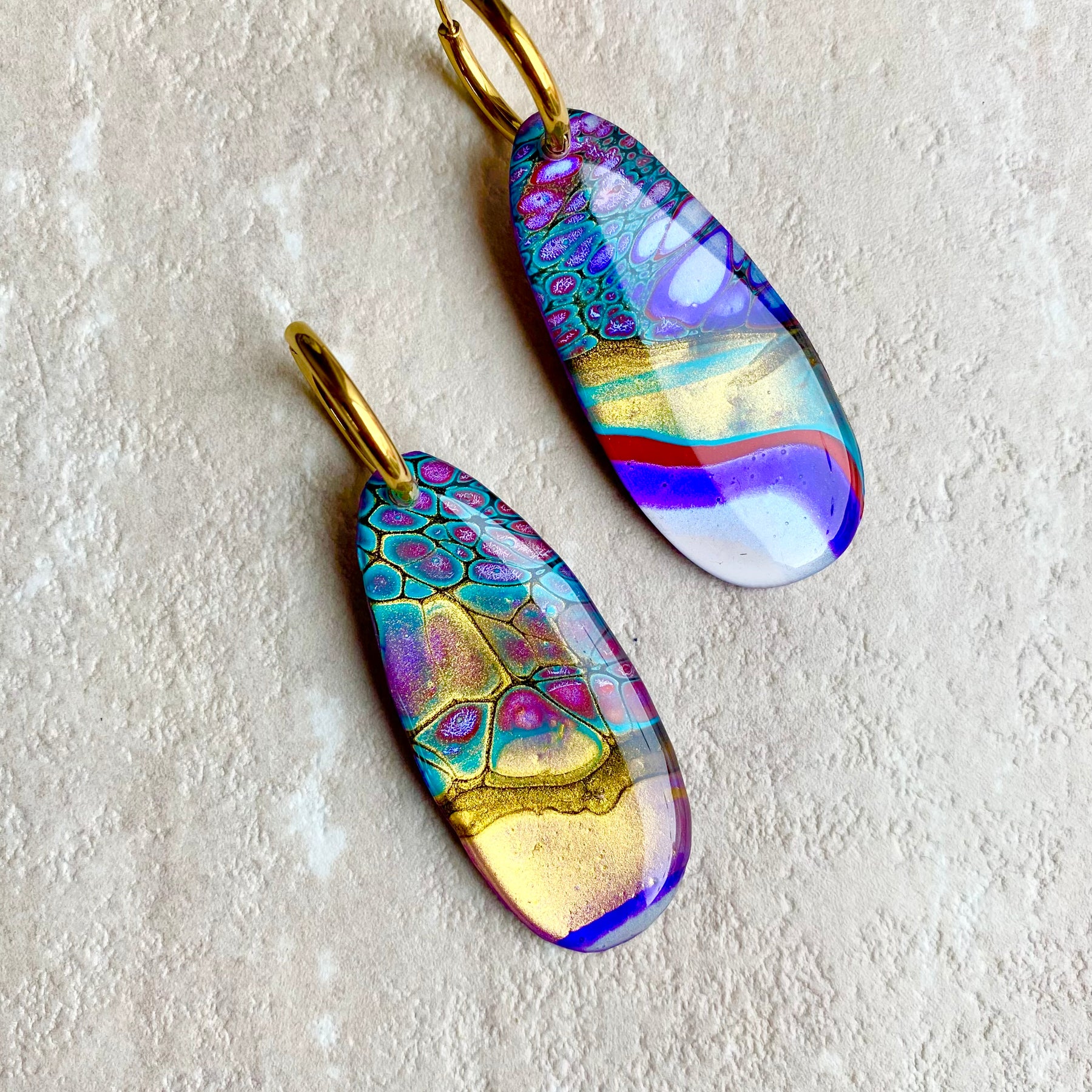 SOLD Colourful Wearable Art Hoop Earrings