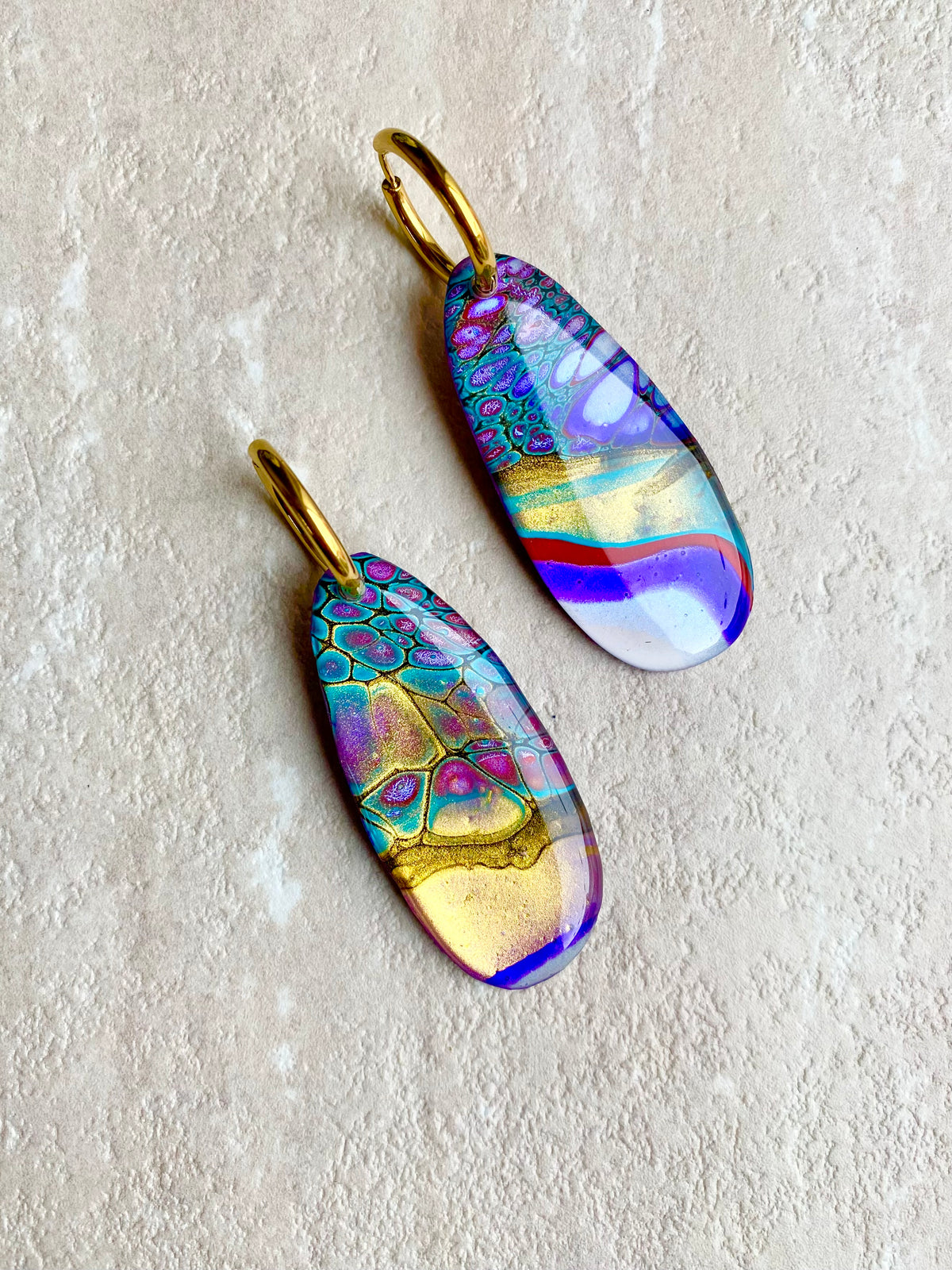 SOLD Colourful Wearable Art Hoop Earrings
