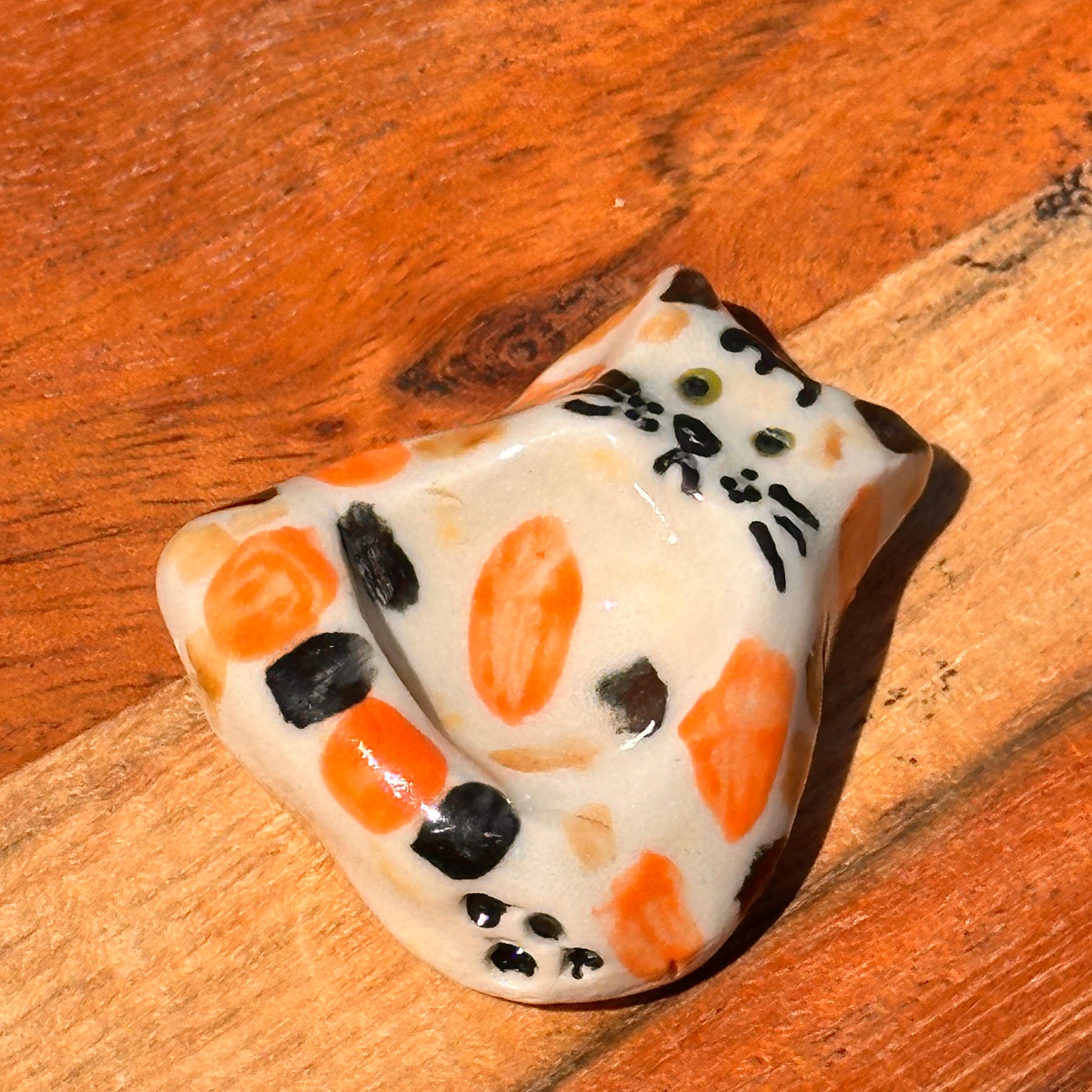 Calico Cat Pocket Pebble | Handmade Ceramic Worry Stone & Mini Trinket Dish