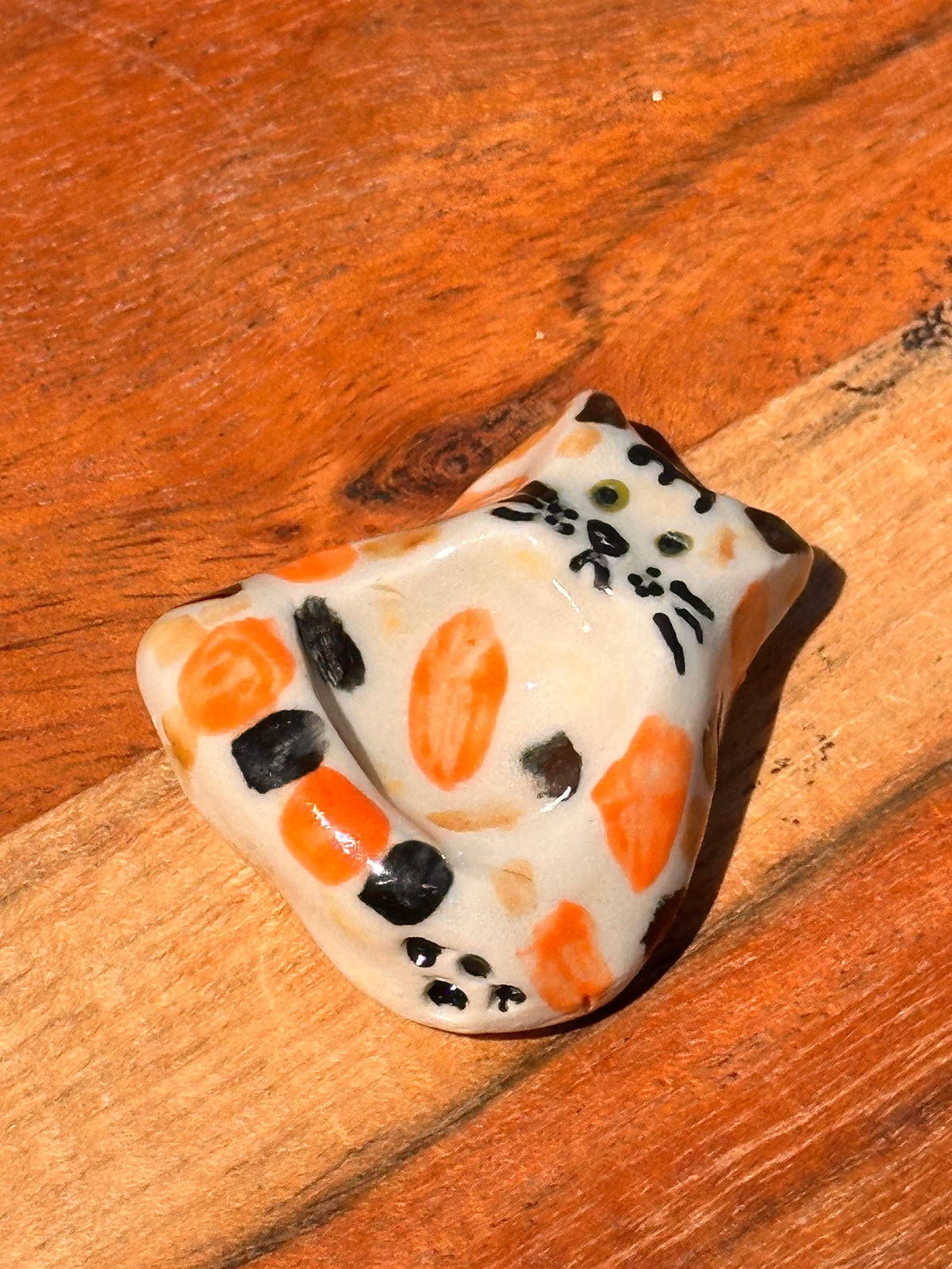 Calico Cat Pocket Pebble | Handmade Ceramic Worry Stone & Mini Trinket Dish