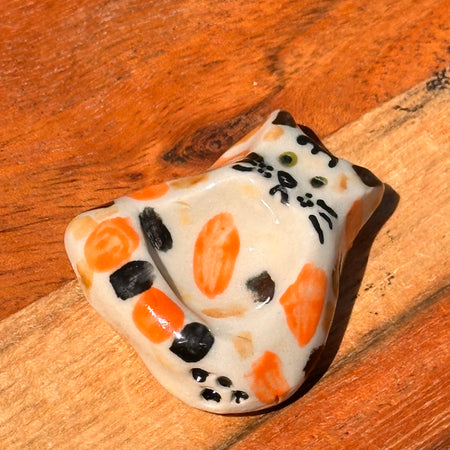 Calico Cat Pocket Pebble | Handmade Ceramic Worry Stone & Mini Trinket Dish