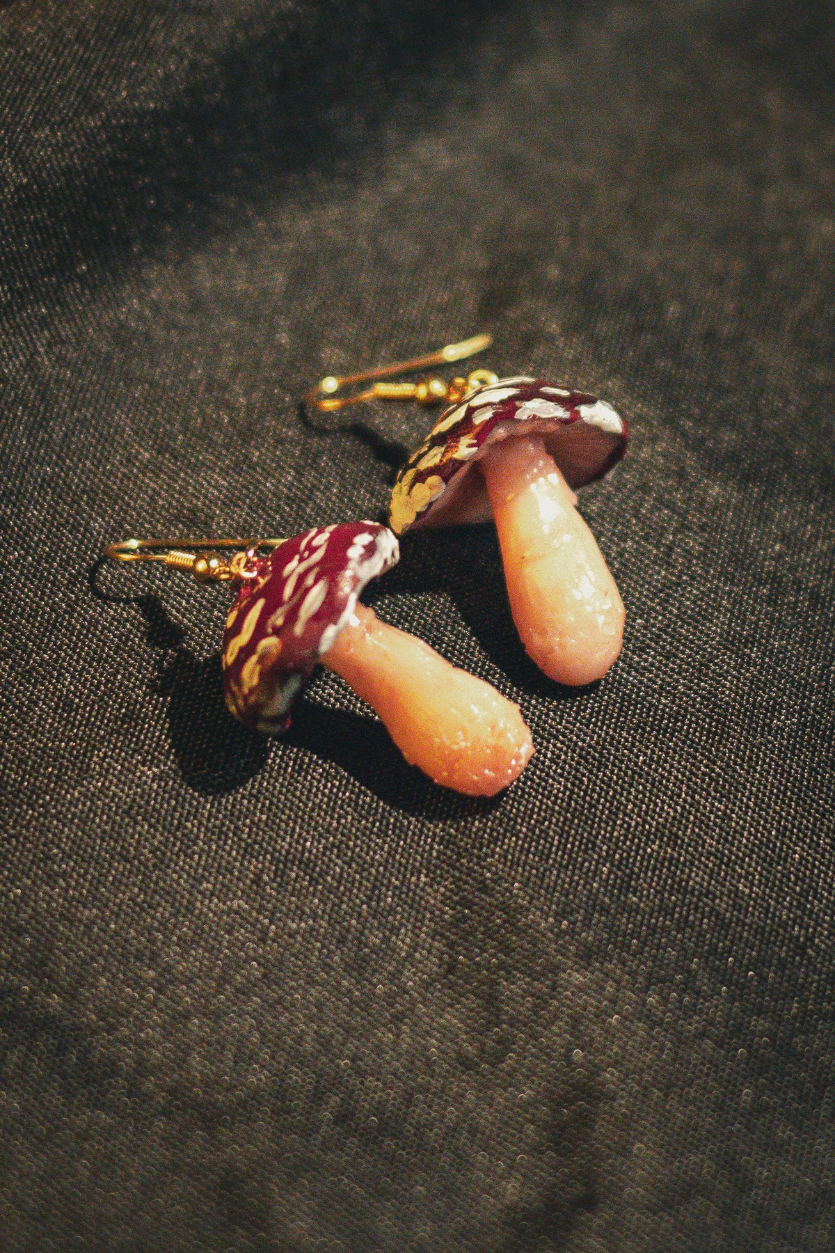 Dark Red Mushroom Earrings