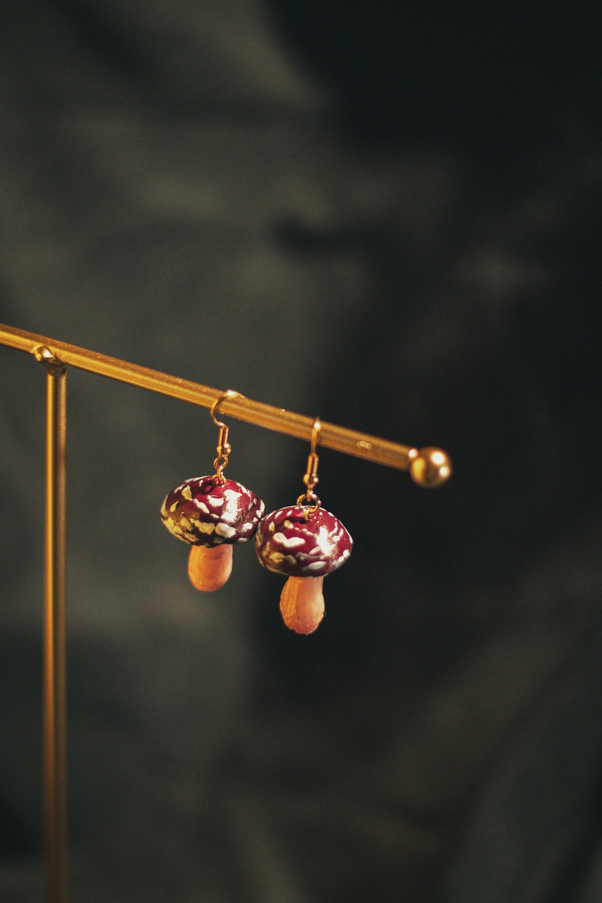 Dark Red Mushroom Earrings