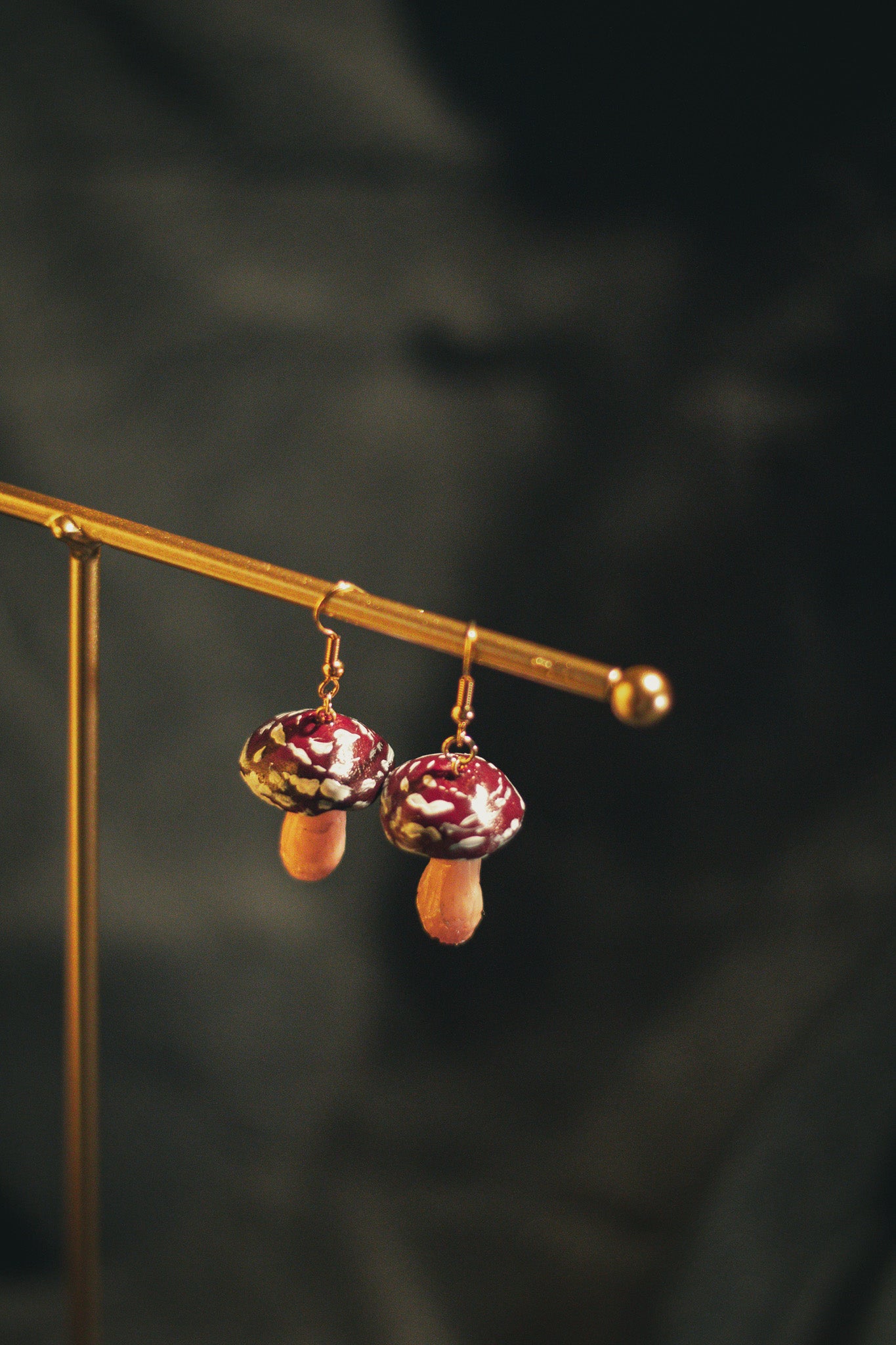 Dark Red Mushroom Earrings