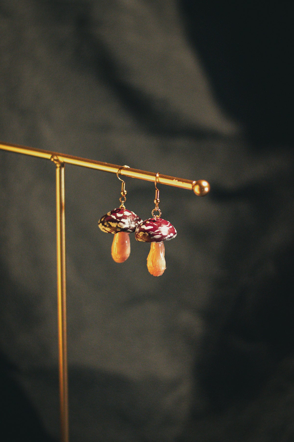 Dark Red Mushroom Earrings