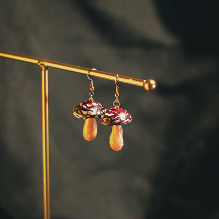 Dark Red Mushroom Earrings