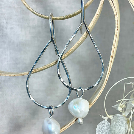 Pearl and argentium silver tear drop earrings.
