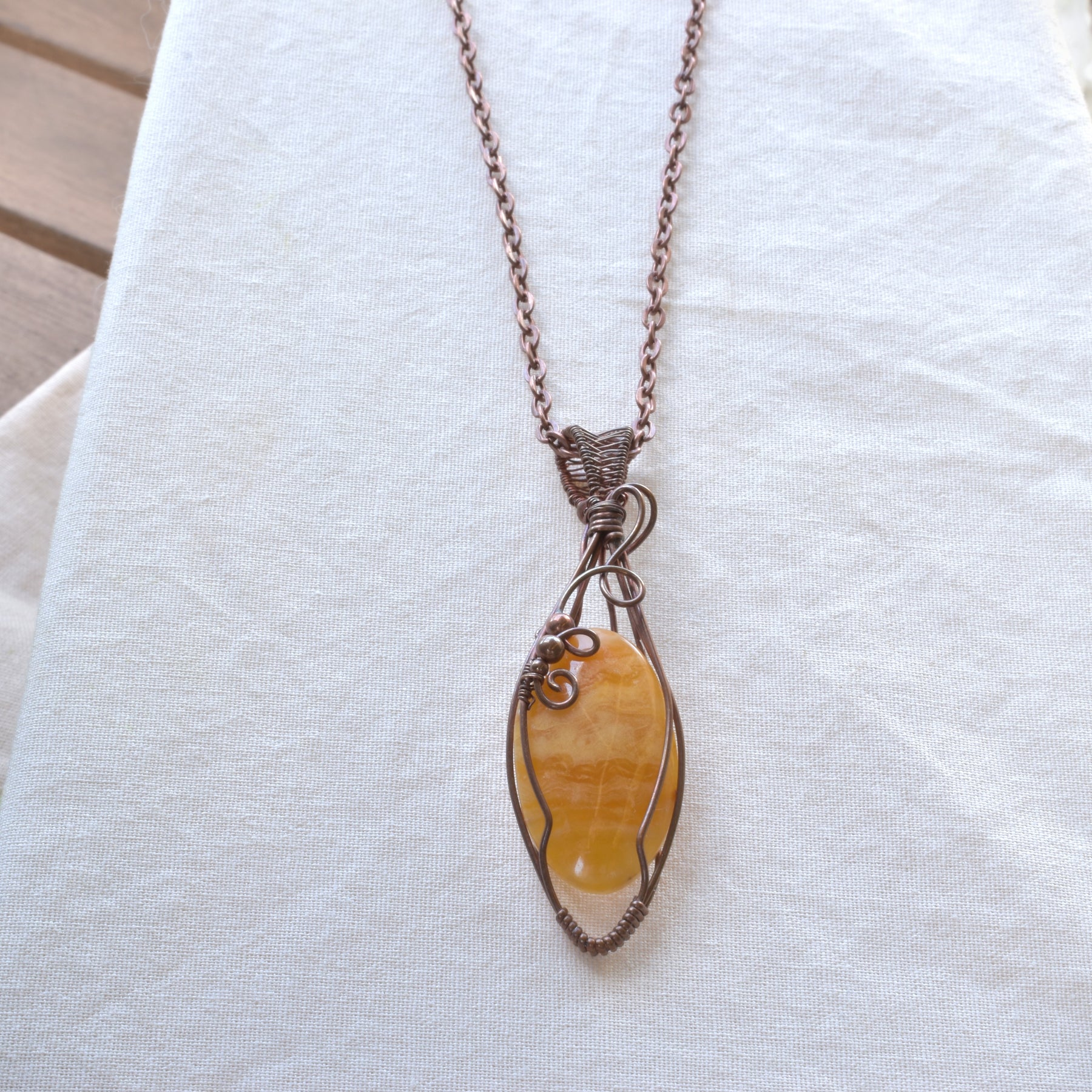 Bush Honey – Sunshine Chalcedony Copper Wire Wrapped Pendant