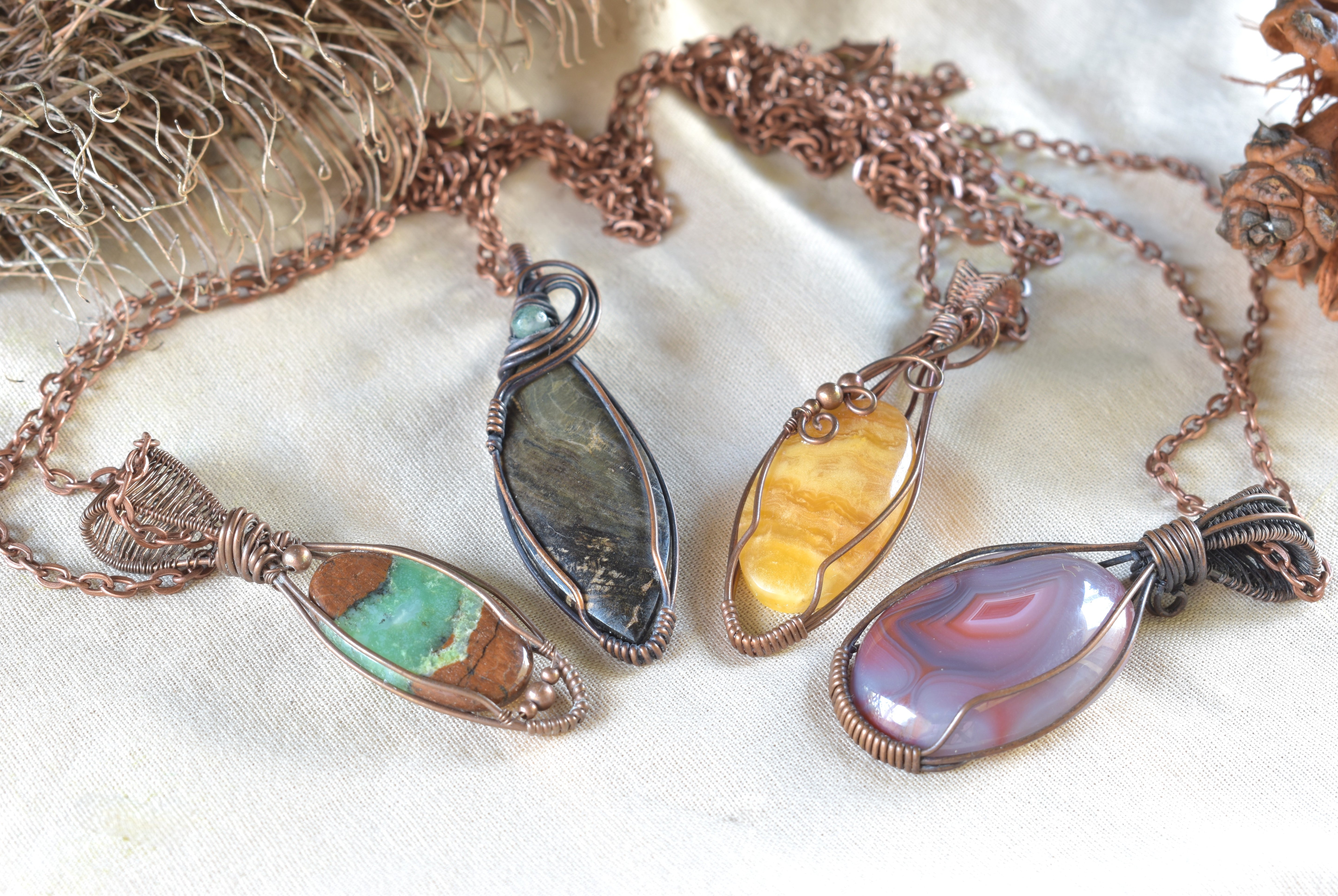 Bush Honey – Sunshine Chalcedony Copper Wire Wrapped Pendant