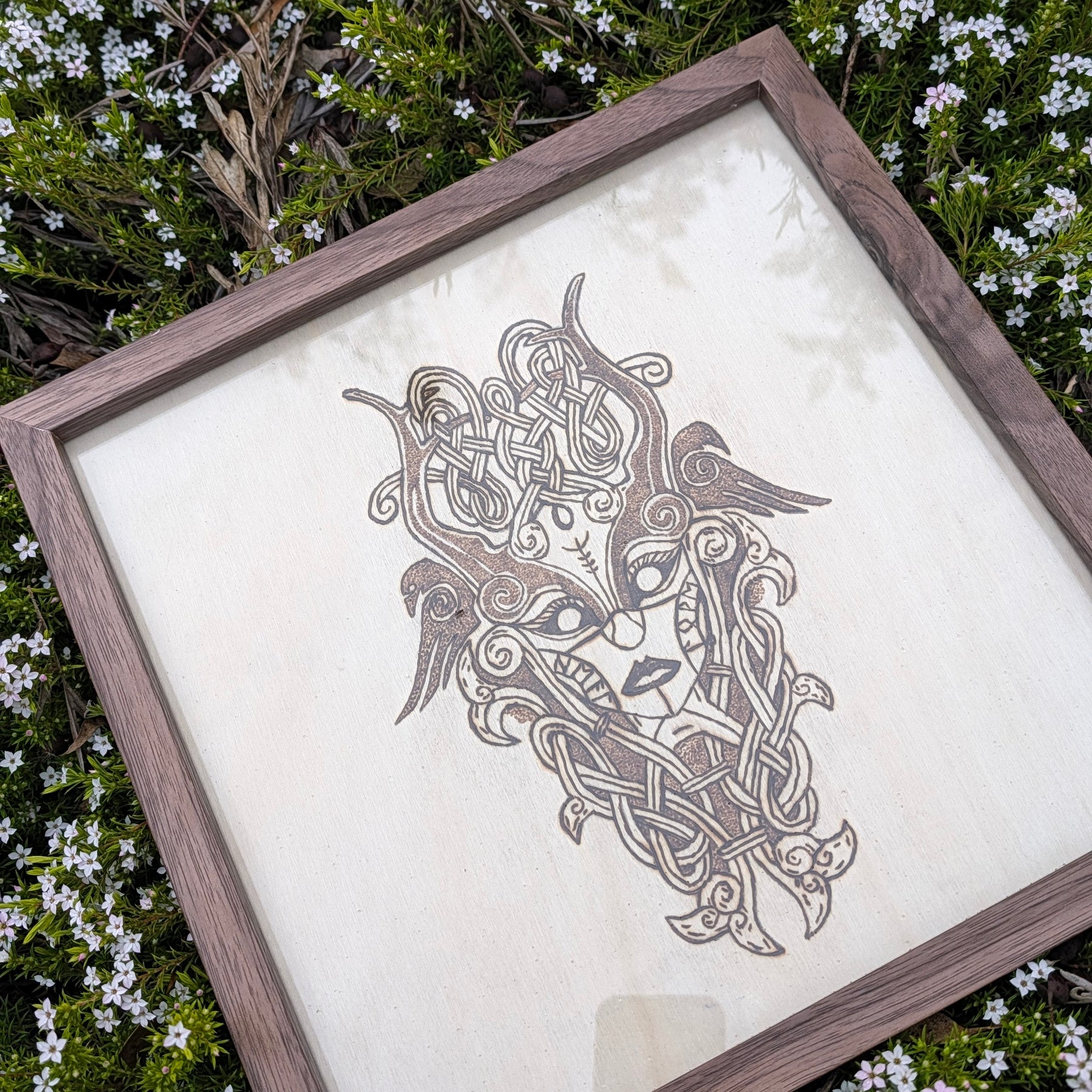 Valkyrie Norse wood burning art