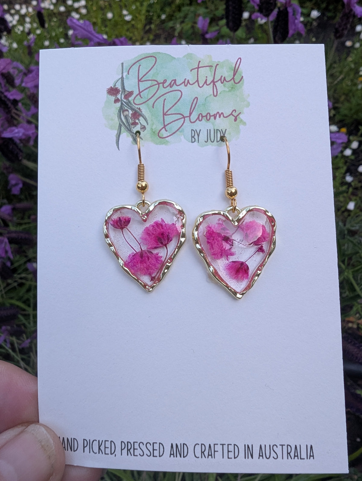 Dyed Gypsophila Resin Heart Drop Earrings