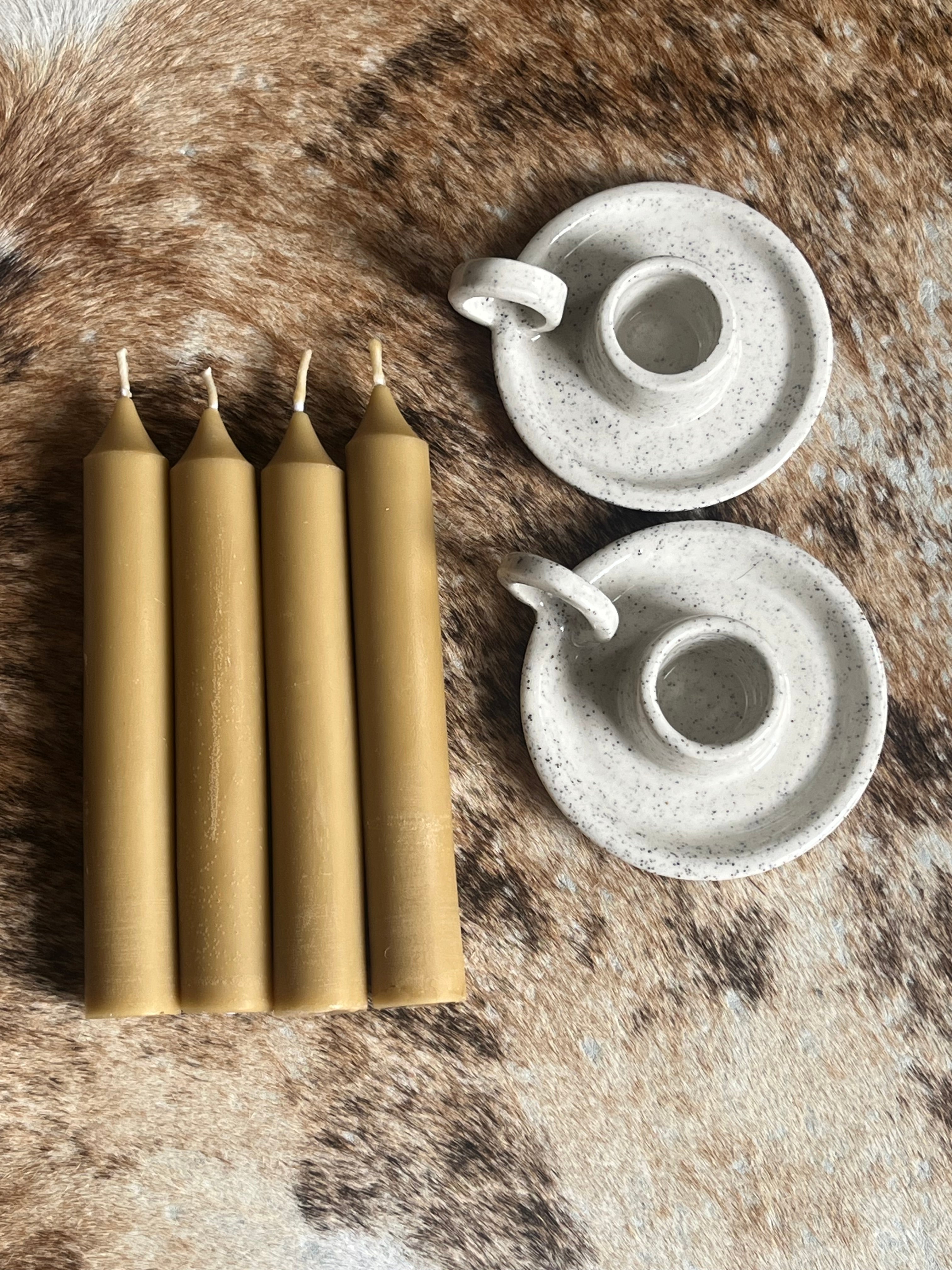 Petite Ceramic Candlestick Holders with beeswax candles