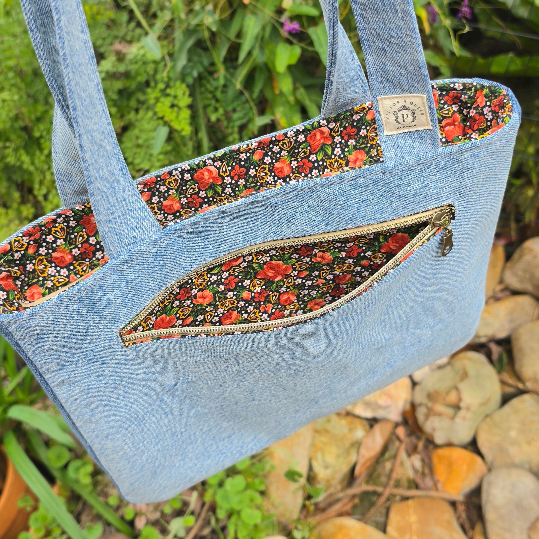 Upcycled Handbag- Scrap Denim Jeans & Pre-loved Fabrics