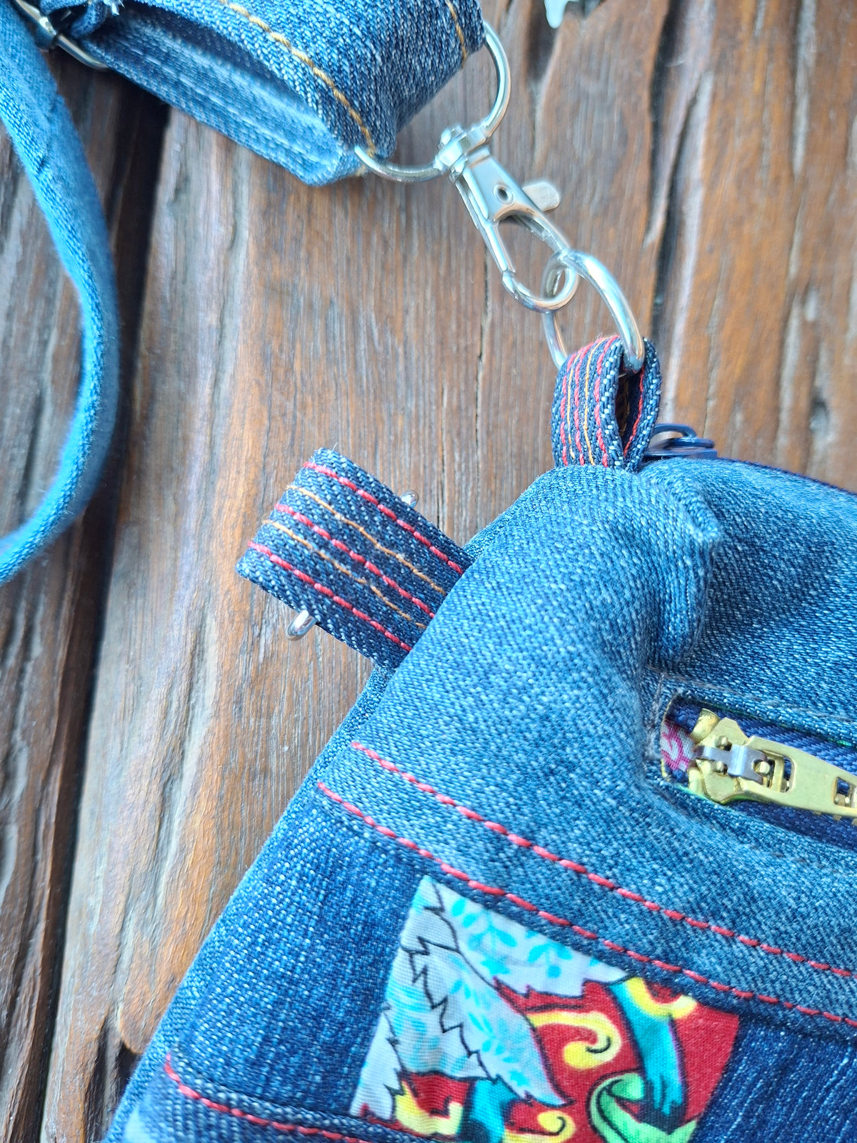 SALE - Dr Zeuss Style Fabric & Recycled Denim Shoulder Bag