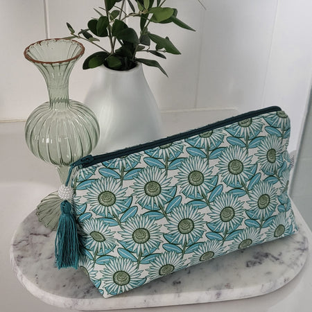 Makeup or Cosmetic Travel Pouch in Cool Blue Floral - Mother's Day Gift | Still.