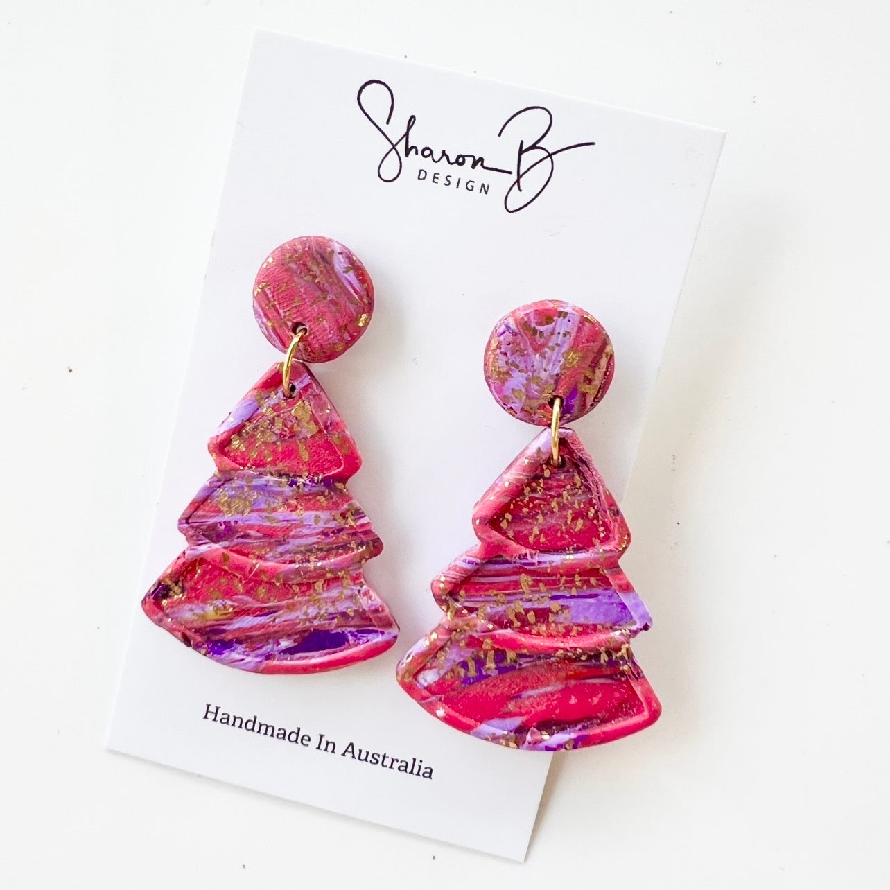 Earrings~Polymer Clay ~ Christmas Tree Dangles ~ Hot Pink